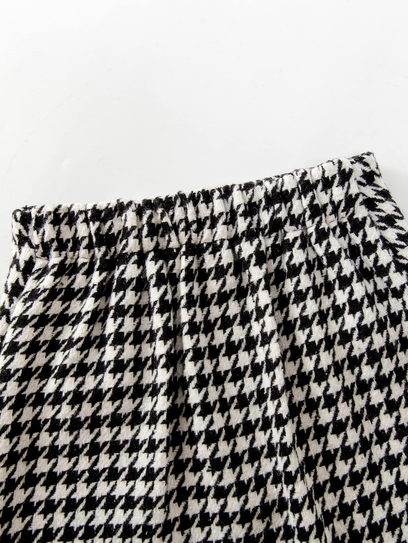 WDIRARA Toddler Girl's 2 Piece Houndstooth Button Front Long Sleeve Round Neck Jacket and Skirt Outfits Set Black and White 110