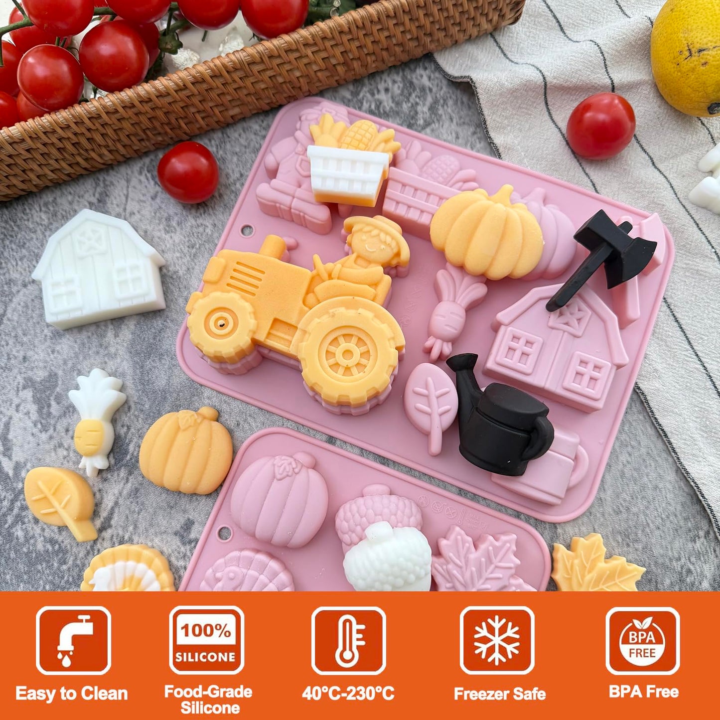 3D Pumpkin Silicone Mold Fall Silicone Chocolate Mold Halloween Thanksgiving Candy Molds Autumn Maple Leaf Acorn shape Cake Pan for Cake Cupcake Toppers Resin Candle Soap Making