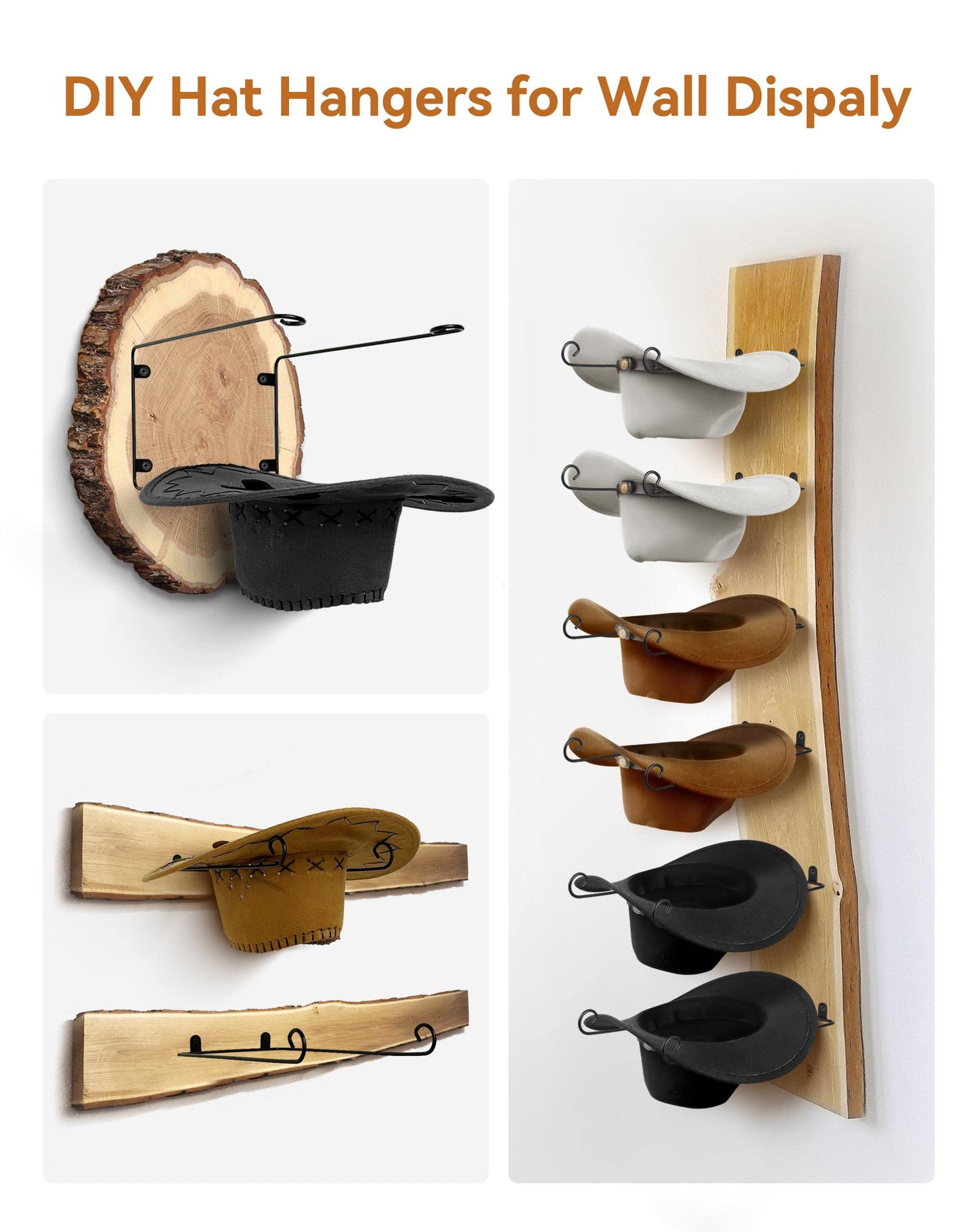 WNXSLOAD Cowboy Hat Rack 6 Pieces, DIY Cowboy Hat Holder for Wall, Hat Rack for Cowboy Hats, Cowboy Hat Hanger Keeps Original Shape of Hat, Cowboy Hat Rack Wall Mount, Adjustable to Install