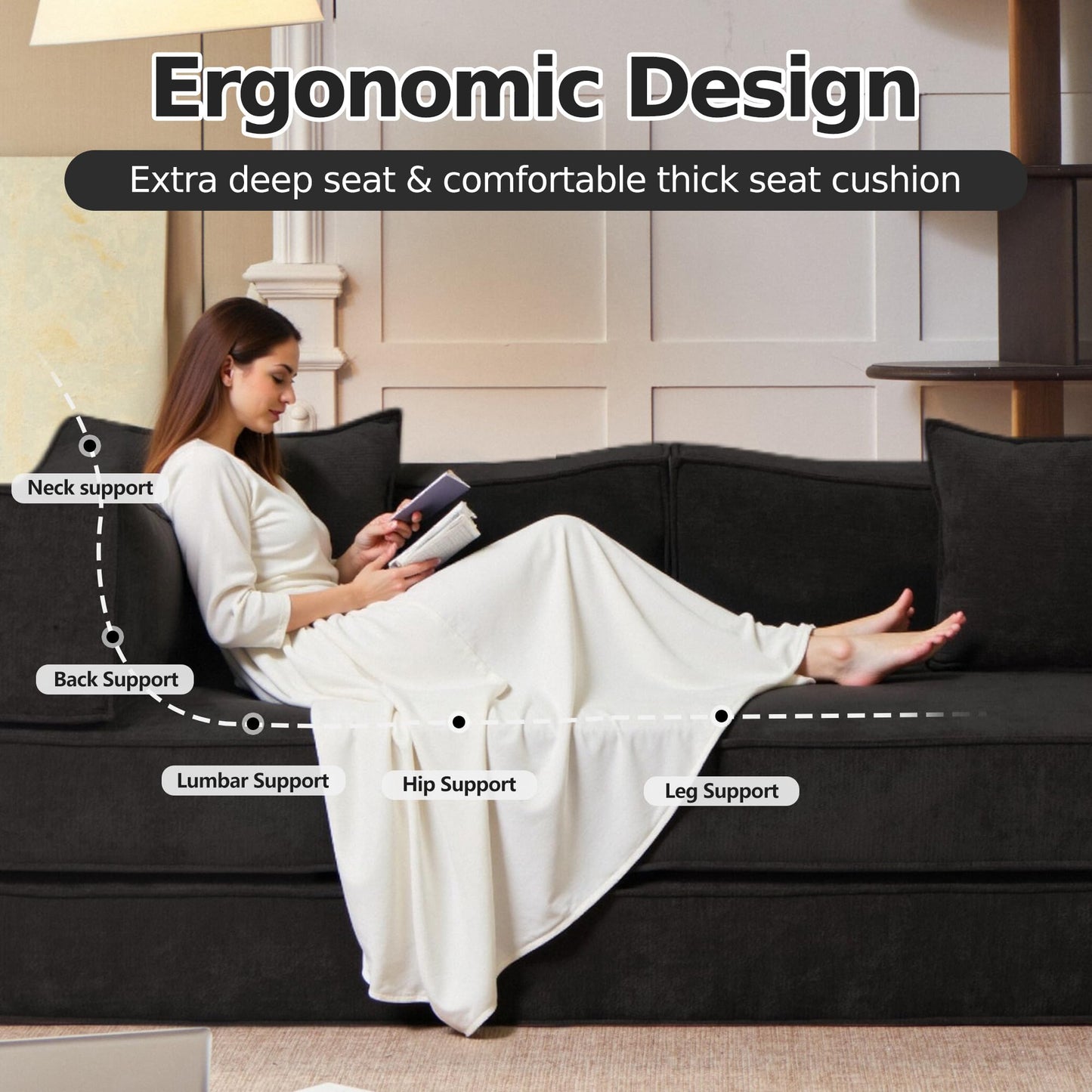 78.8''Convertible Floor Sofa Bed Combination Modular Boneless Couch Compression Sofa Couch Foldable Lazy cama for LivingRoom，Bedroom（Black）