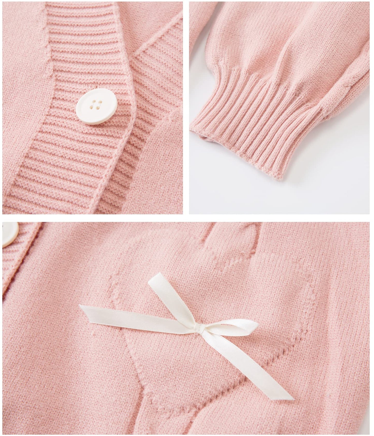 Women Kawaii Sweater Cardigan with Cute Bowknot and Heart Pink Small