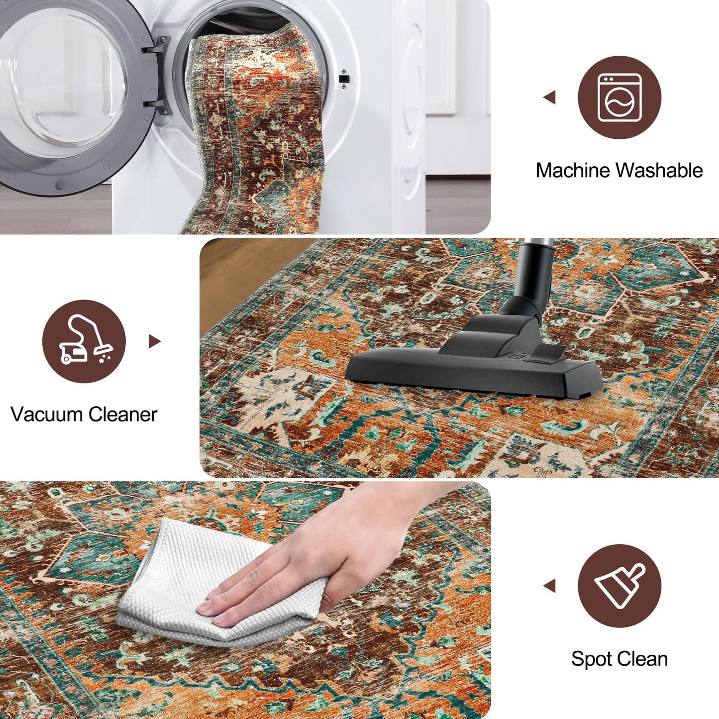 Yamaziot Washable Runner Rug, 2x12 Non-Slip Boho Vintage Hallway Rug Runner with Rubber Backing, Stain Resistant Low Pile Distressed Carpet Runner for Bedroom, Kitchen, Laundry, Entrance