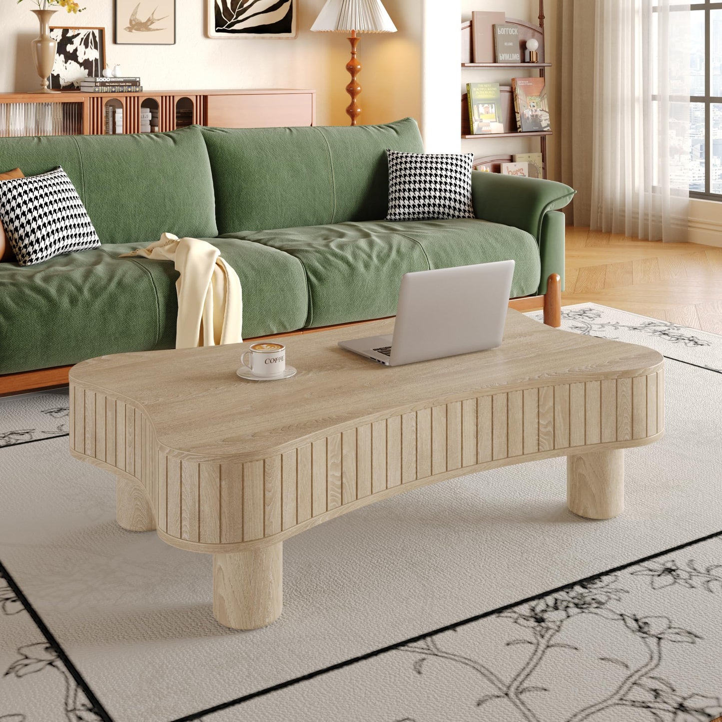 42'' Fluted Lift-top Coffee Table, Modern Butterfly Coffee Table Accent Tea Table with Hidden Storage and Adjustable Height for Living Room, Bedroom, Apartment or Office