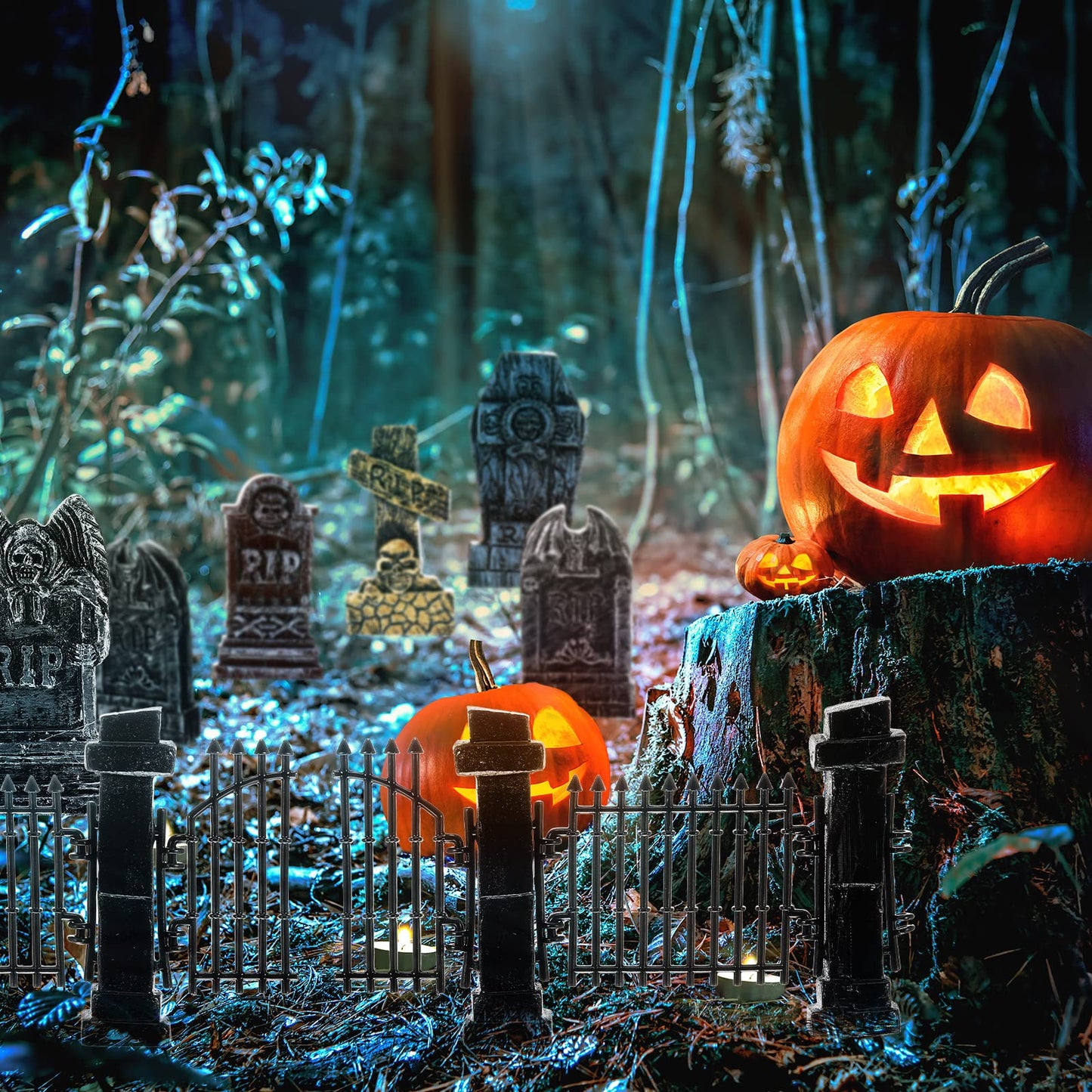 7 Pcs Halloween Miniature Tombstones Decorations Spooky Miniature Fence Figurine Mini Cemetary Headstones Haunted Halloween Graveyard Decorations Halloween Cemetery Fence Rip Graveyard Tombstone