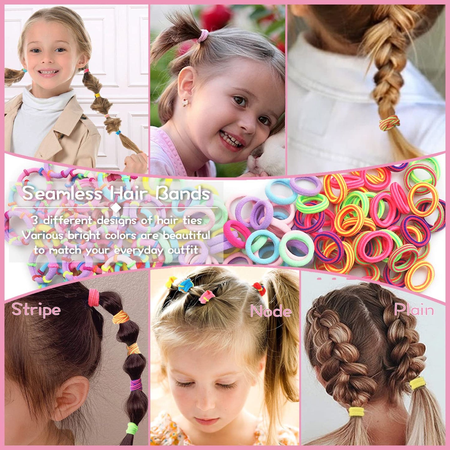 1125Pcs Girls Hair Accessory Set - Mini Seamless Cotton Hair Ties, Multicolor Finger Bands, Colorful Small Rubber Elastics, Butterfly Hair Clips, Ponytail Holders for Toddlers