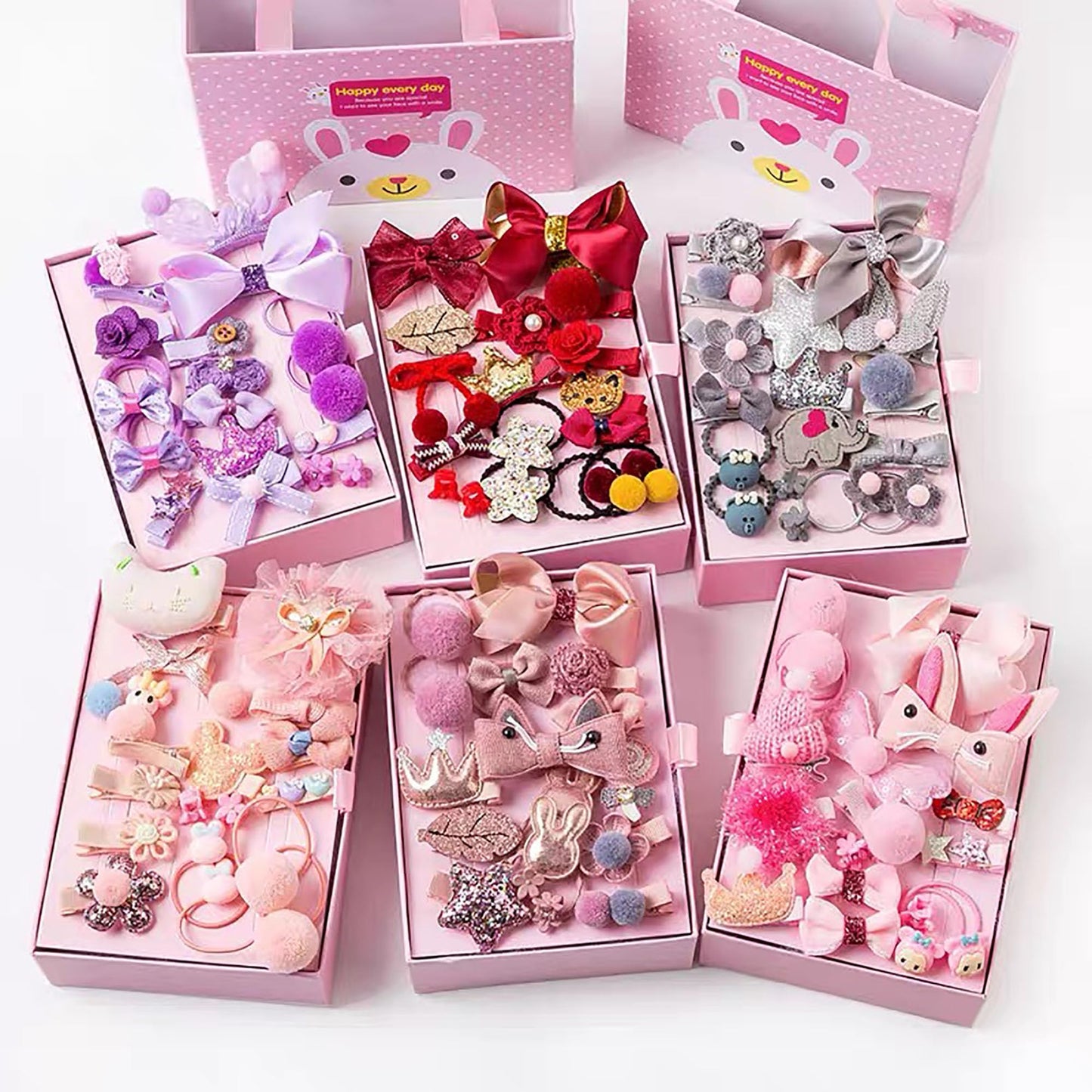 18 Pcs Cute Kids Hair Accessories Bow Elastic Hair Bands Toddler Hair Clips Various Styles Girls Hair Accessories With Organizer and Gift Box Suitable for Girls Baby Teenage Use