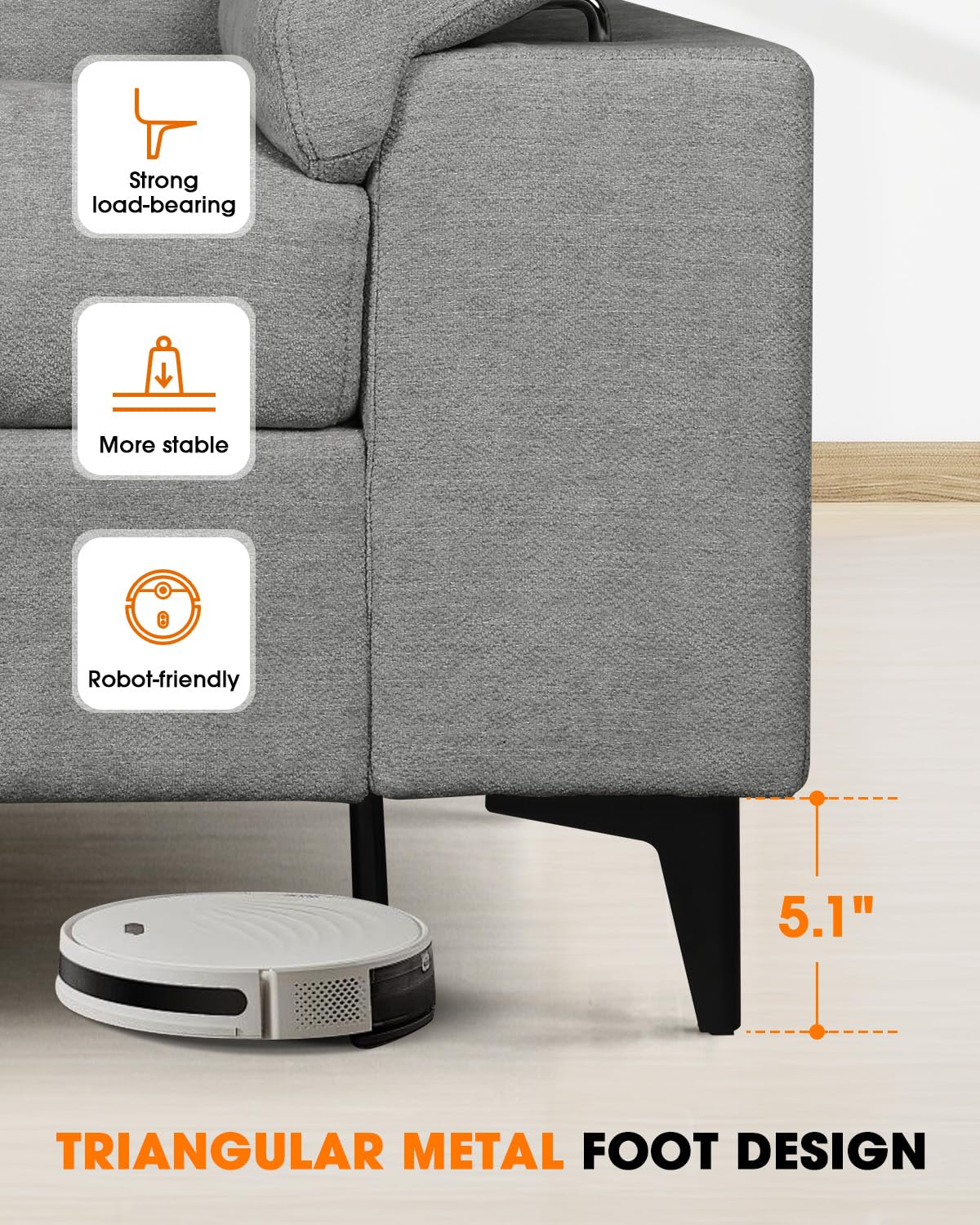 71.25" Modern Couches for Living Room, Deep Seat Sofa with 8” Cushion, Comfy 2-Seater Chenille Loveseat with Convertible Armrest, Removable Sofa Cover, High Leg(Light Gray)