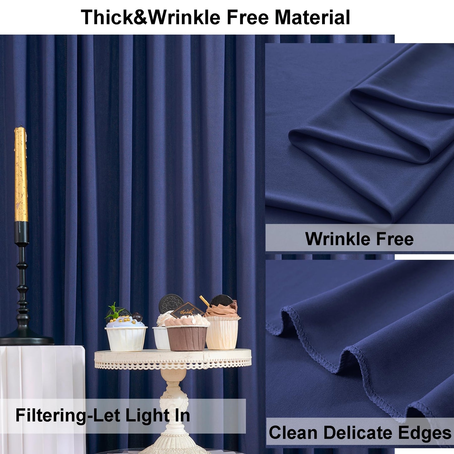 20ft×8ft Wrinkle Free Navy Blue Backdrop Curtains for Parties, 4 Panels 5ft×8ft Thick Silky Polyester Navy Photo Backdrop Drapes for Graduation Party Baby Shower Birthday Wedding Photography