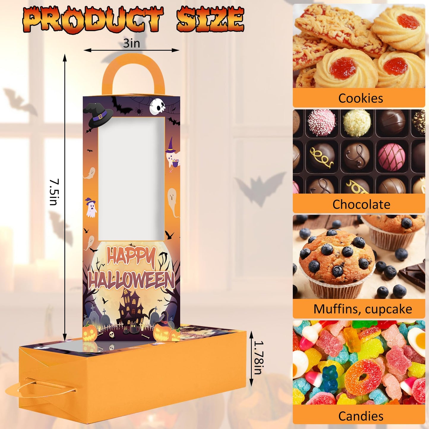 12PCS Halloween Party Favor Boxes Trick or Treat Gift Candy Boxes Happy Halloween Goodie Bag for Birthday Party Decor Supplies (4.8 x 4.8 x 9.5 in)