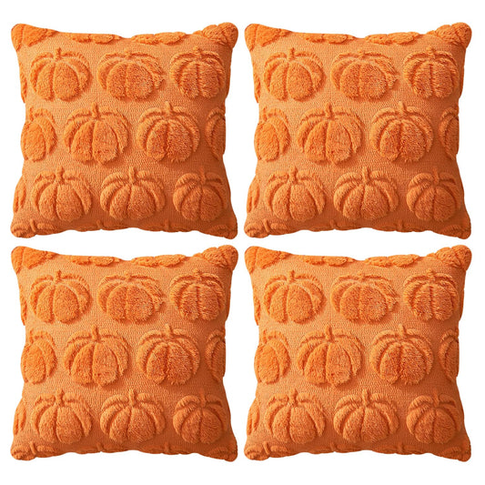 4 Pcs Fall Throw Pillow Covers 18x18, Autumn Decorations Soft Faux Fur Pillow Covers, Fluffy Plush Accent Pillow Cases for Harvest Thanksgiving Cushion Covers Sofa Home Decor(Pumpkin Orange A)