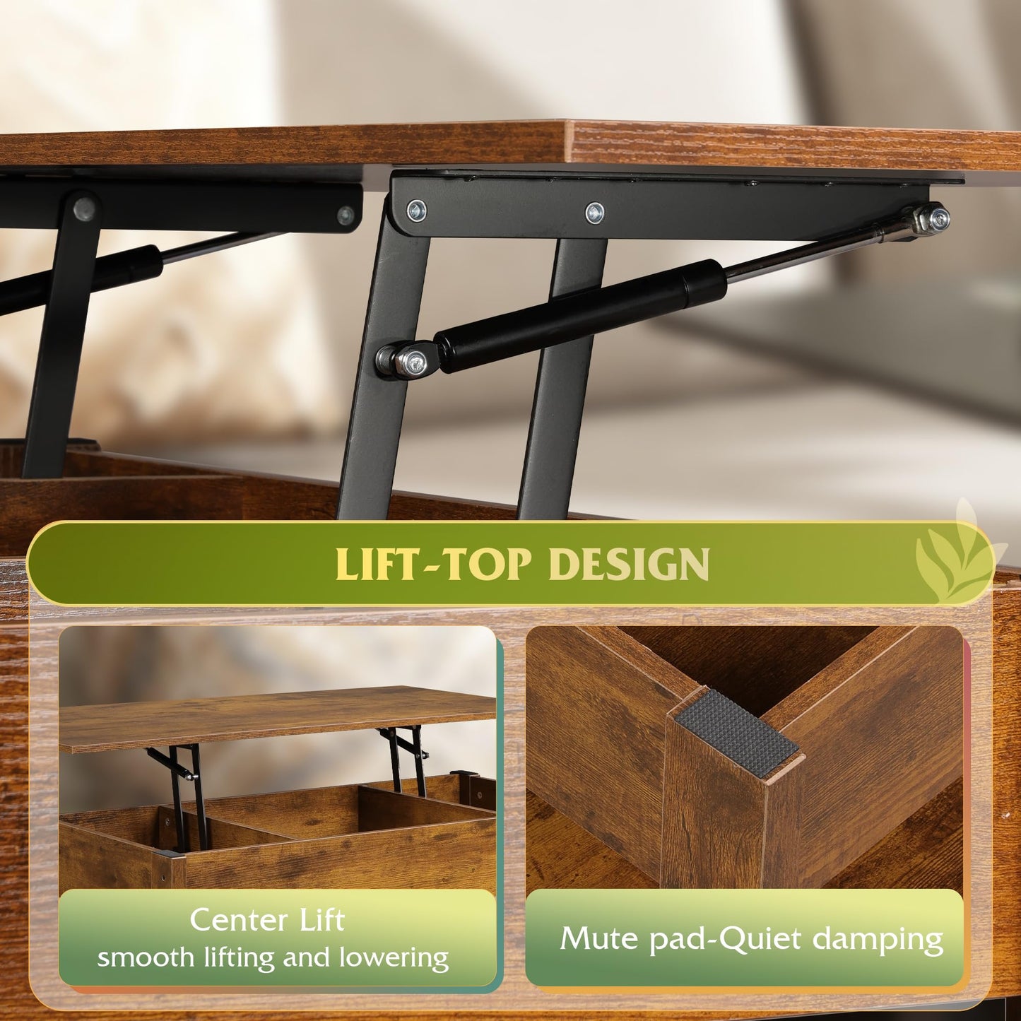 WLIVE Coffee Table, Lift Top Coffee Table with 2 Drawers, Large Hidden Hidden Compartment and Open Shelf, Lift Tabletop, Dining Table for Living Room, Rustic Brown