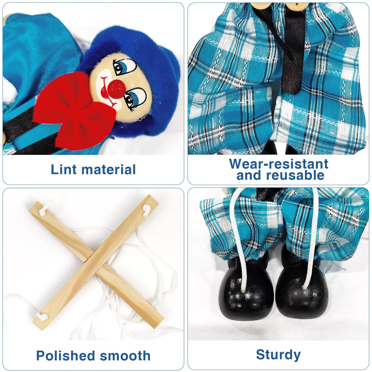 3Pack Wooden Marionette Puppets Clown Pull String Puppets Movable Hands and Feet,Include 6 Colors Clown Doll Interactive Toy for Birthday Theater Pretend Play Puppetry Party (3)
