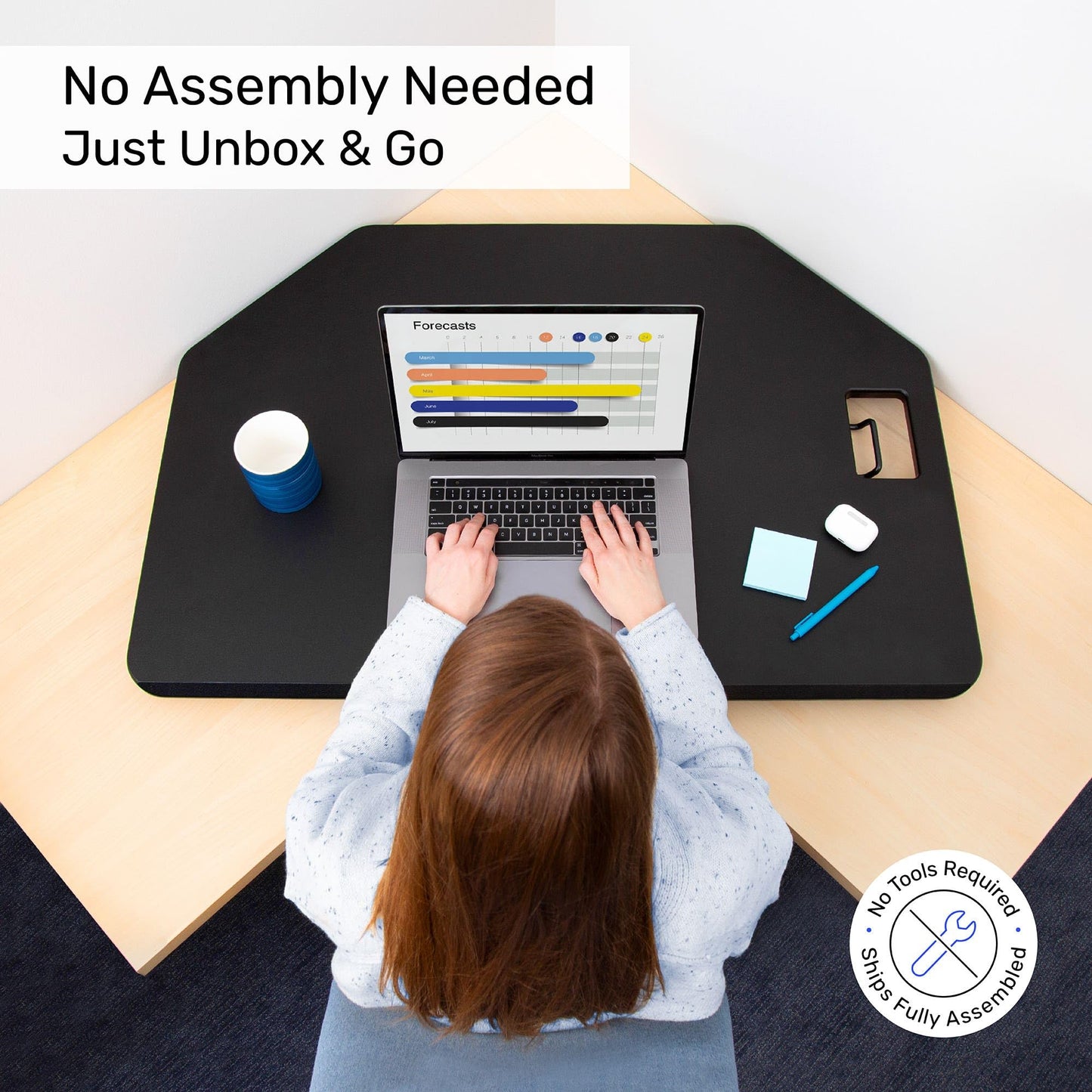 X-Elite Pro 40" Corner Standing Desk Converter with Pneumatic Lift | Adjustable Sit to Stand Riser, L-Shaped Desks & Cubicles | Fully Assembled Computer Workstation (Matte Black)