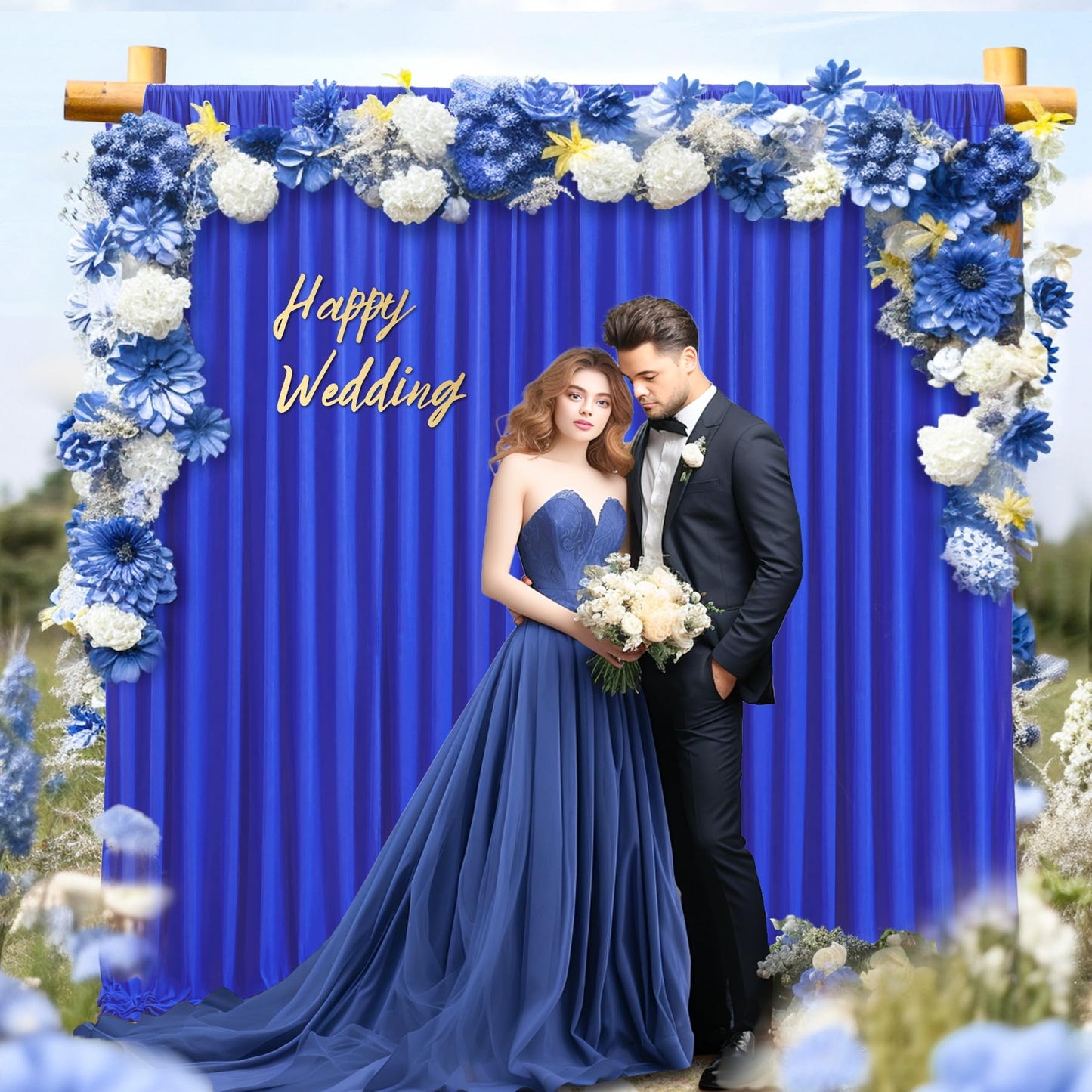 8 x 10ft Royal Blue Backdrop Curtains for Graduation Photo Backdrop Drapes Wrinkle Free Polyester Curtain Panels Soft Fabric Back Drop for Wedding Birthday Party Anniversary Event Retirement, 2 Panels
