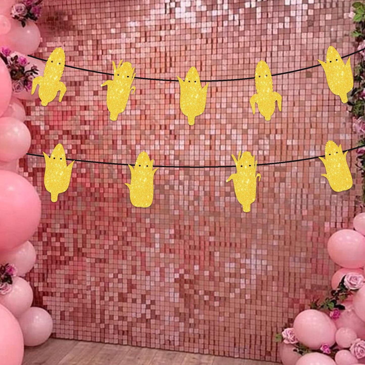Y 9pcs Gold Glitter Silhouette Banner for Vegetable Corn Theme Party Background Decorations Men Women Happy Birthday Party Decor Supplies