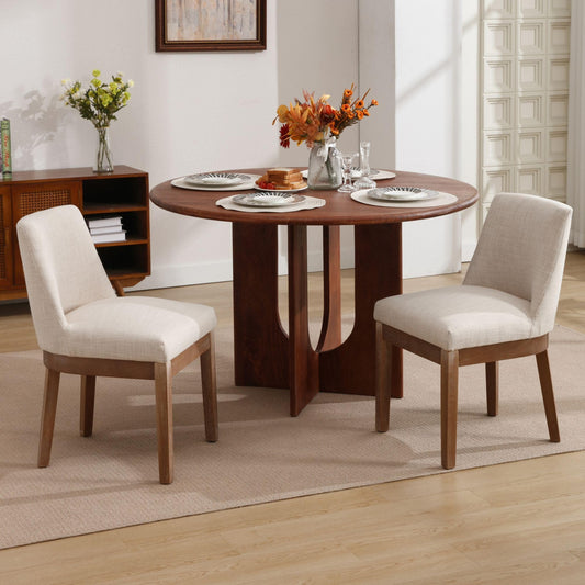 Wahson Modern Dining Chairs Set of 2, Curved Backrest Dining Chairs, Side Chairs with Natural Solid Wood Legs, Upholstered Fabric Dining Room Chairs for Dining Room Kitchen, Beige