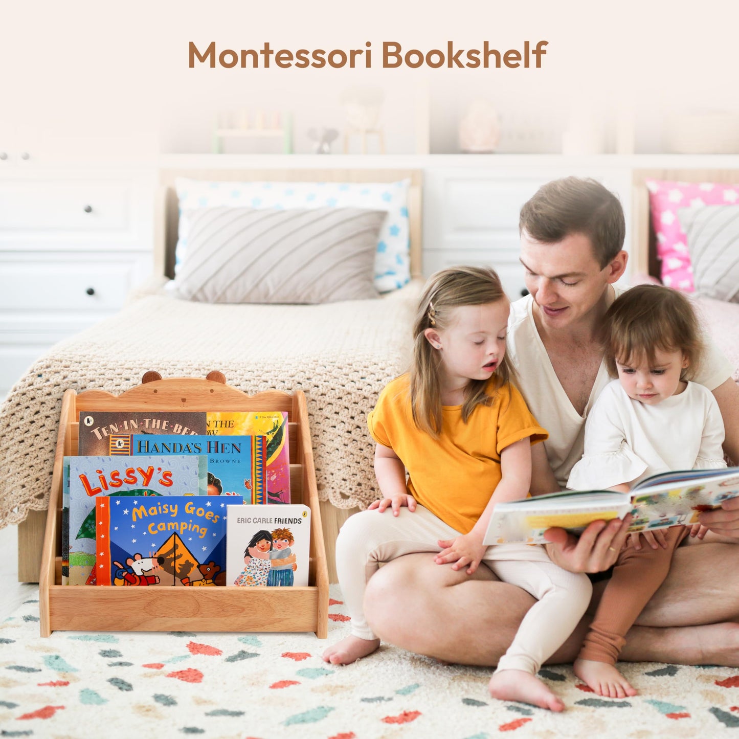 Woodtoe Montessori Bookshelf for Kids, Natural Wood Bookcase with Chalkboard & Storage, Kid Magazine Rack Book Display Organizer, Classroom Bookshelves Kids Furniture Birthday for Boys Girls 3+