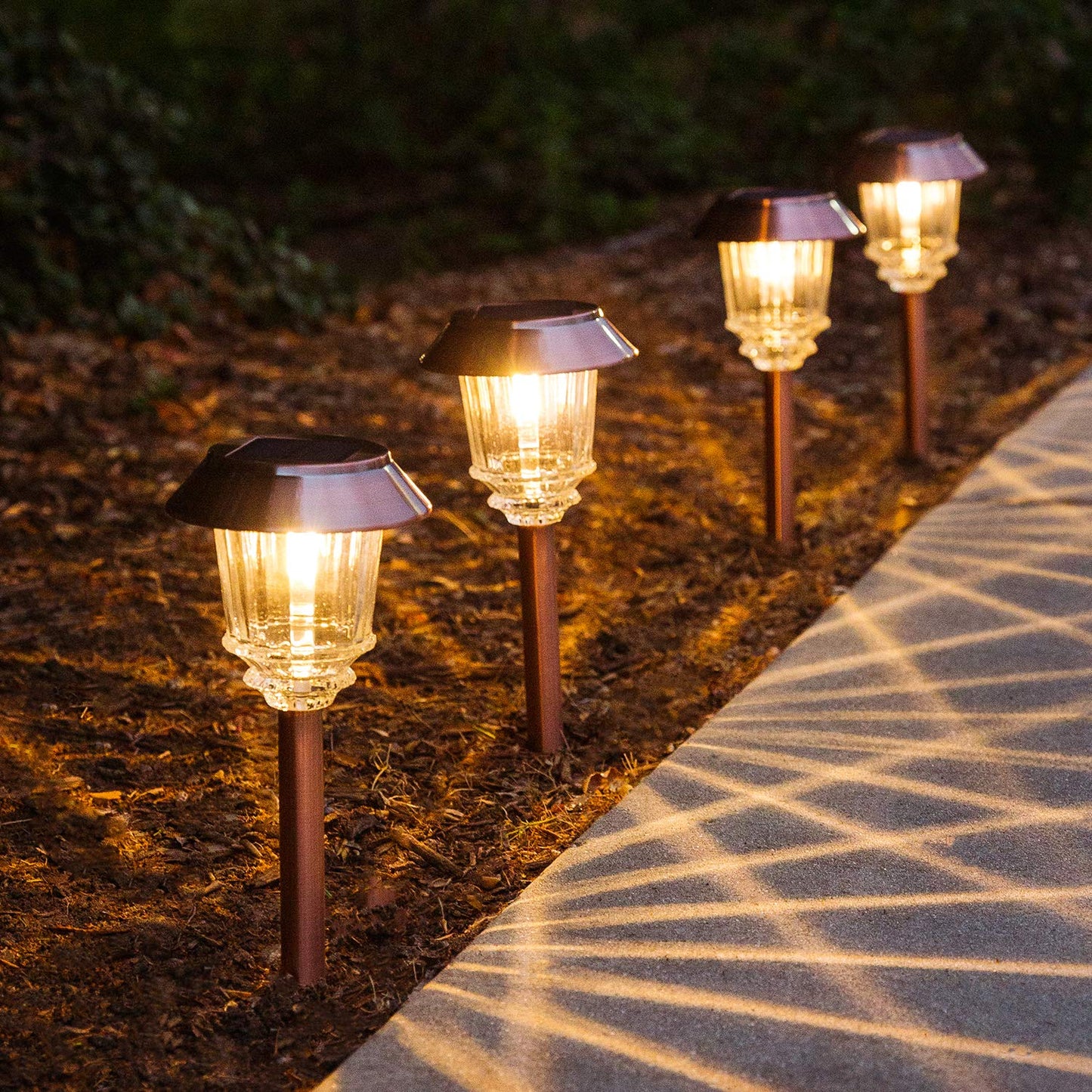 XMCOSY+ Solar Lights Outdoor Waterproof, 4 Pack Solar Lights for Outside, 10-40 LM Dimmable LED Glass Outdoor Solar Lights for Yard Pathway Garden Lawn Driveway Walkway (Warm White)