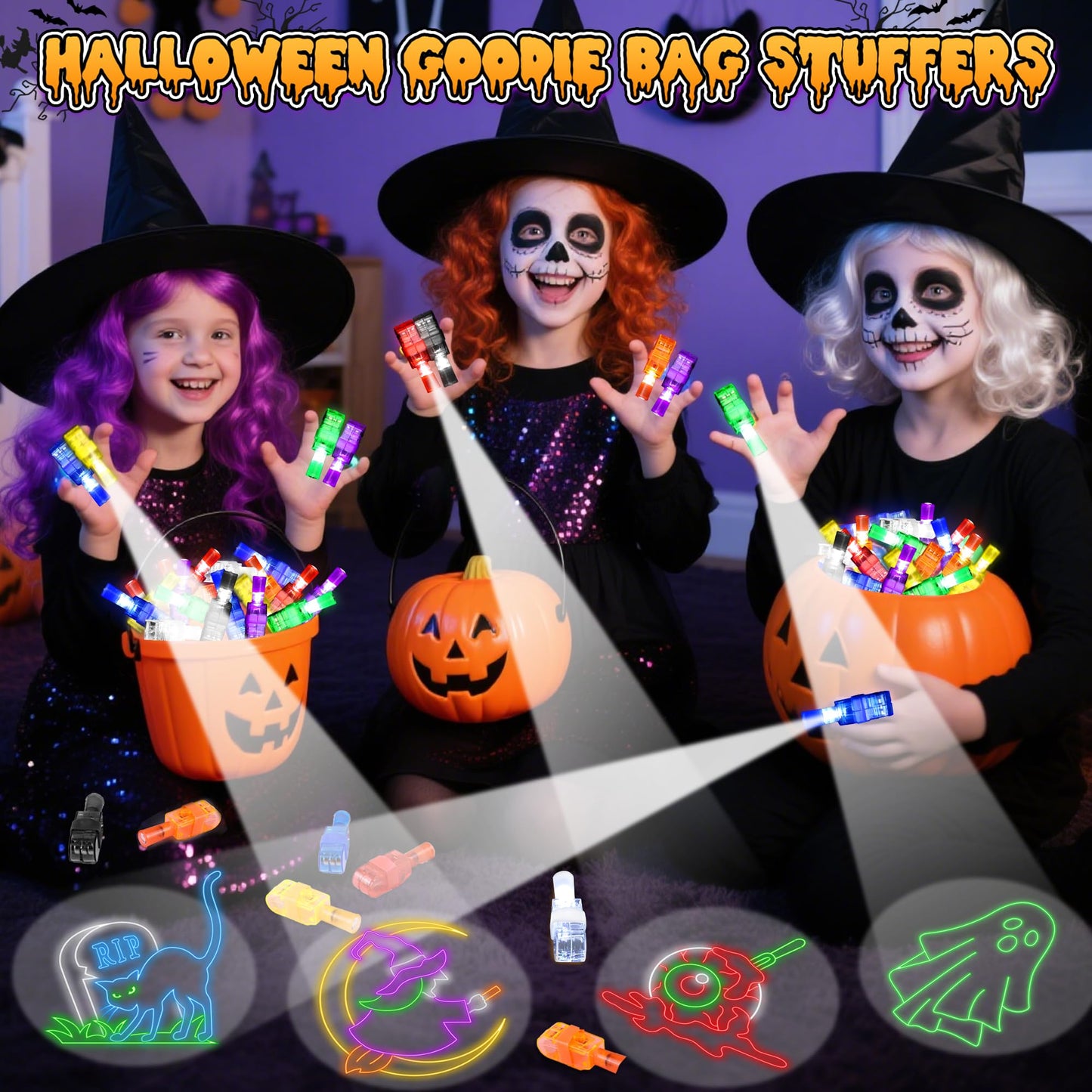 40 Pcs Halloween Party Favors Finger Lights for Kids, Halloween Light Up Toys Bulk Glow in the Dark Halloween Treats Non Candy Goodie Bag Fillers Basket Stuffers Classroom Prizes Trick or Treat Gift