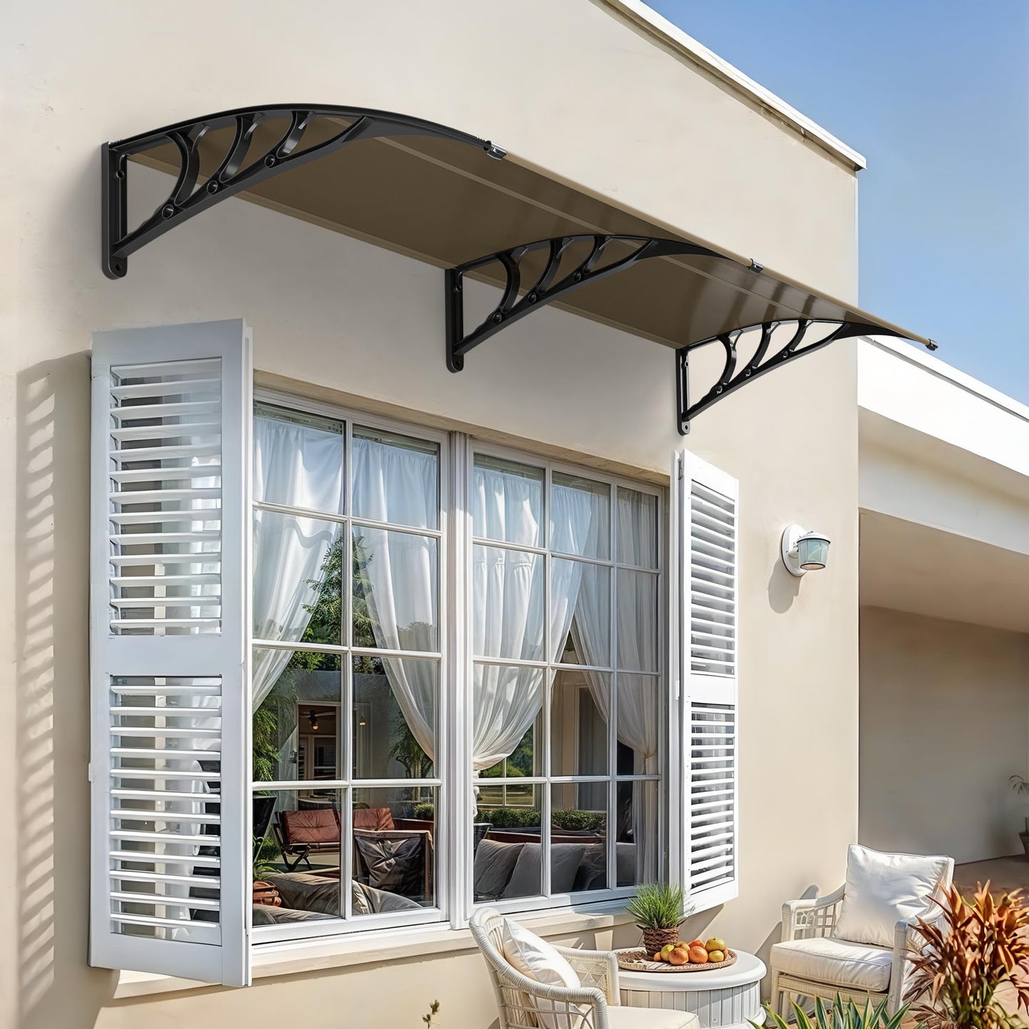 40 inch x 80 inch Window Awning Door Canopy Polycarbonate Cover Outdoor Front Door Patio Sun Shetter (Brown 1pcs)