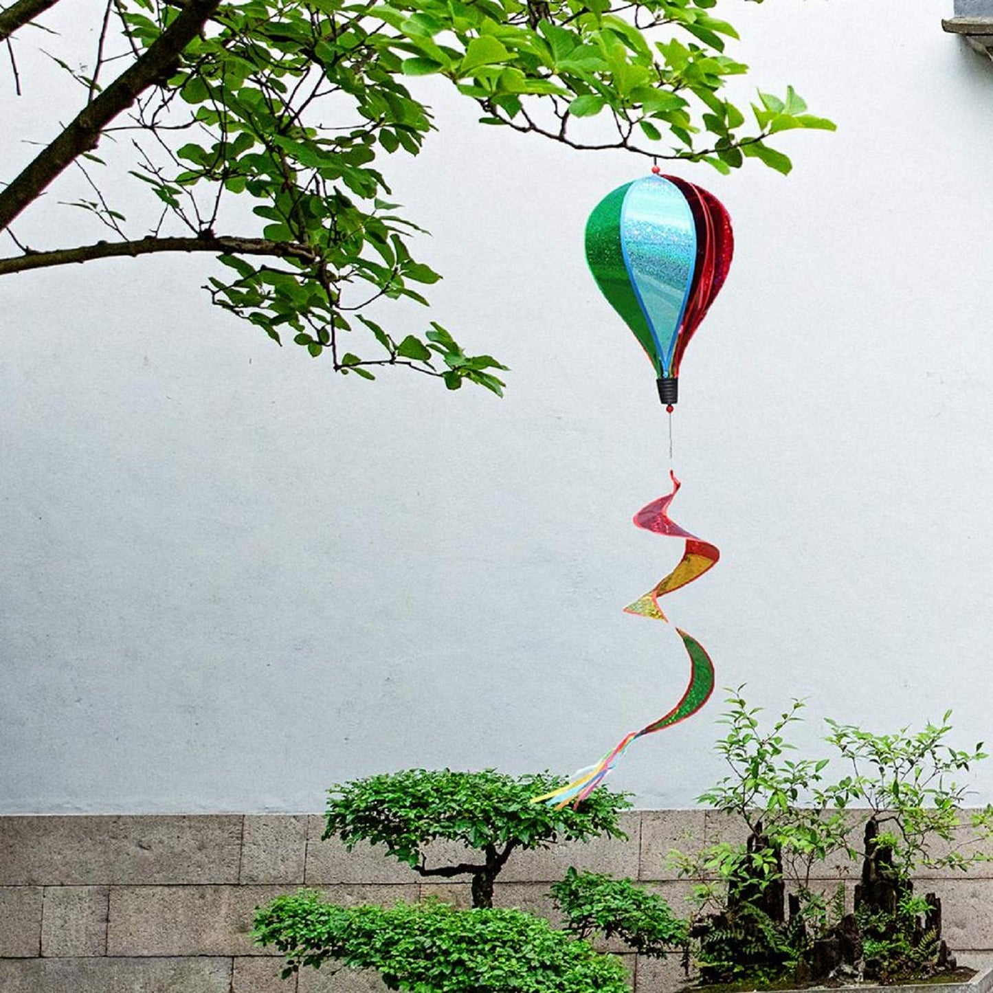 2Pcs Hot Air Balloon Wind Spinner Rainbow Whirl Hanging Ornament Spinning Balloon Windmill Toy Set for Outdoor Garden Patio Yard Home Decoration