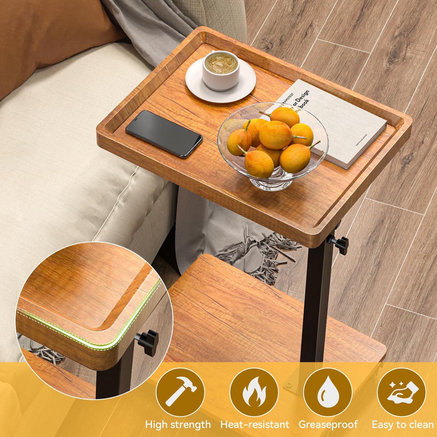 XNSDXV C Table End Table Adjustable Height, 360°Swivel TV Tray Table for Small Spaces, Couch Tables That Slide Under, C Shaped Side Tables Living Room and Bedroom for Sofa, Bed,Chair, Snack