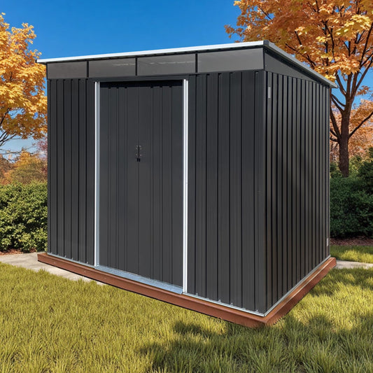 8 x 6 FT Outdoor Storage Shed, Metal Garden Tool Shed with Slooping Roof, Lockable Doors and Aluminum Frames, Easy to Assemble for Garden, Patio, Lawn, Black
