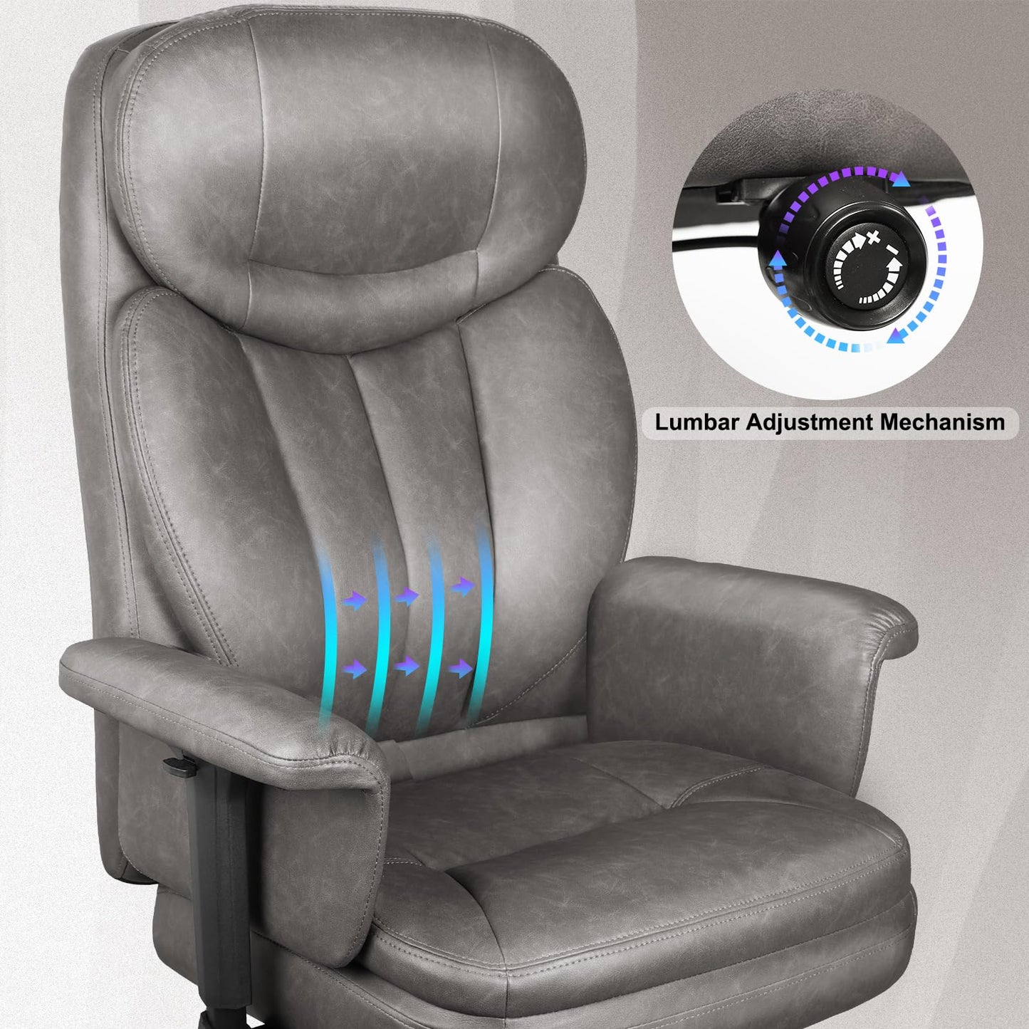 500 lbs Big and Tall Office Chair for Heavy People, Heavy Duty Ergonomic Executive Chair with Adjustable Lumbar Support and Wide Seat