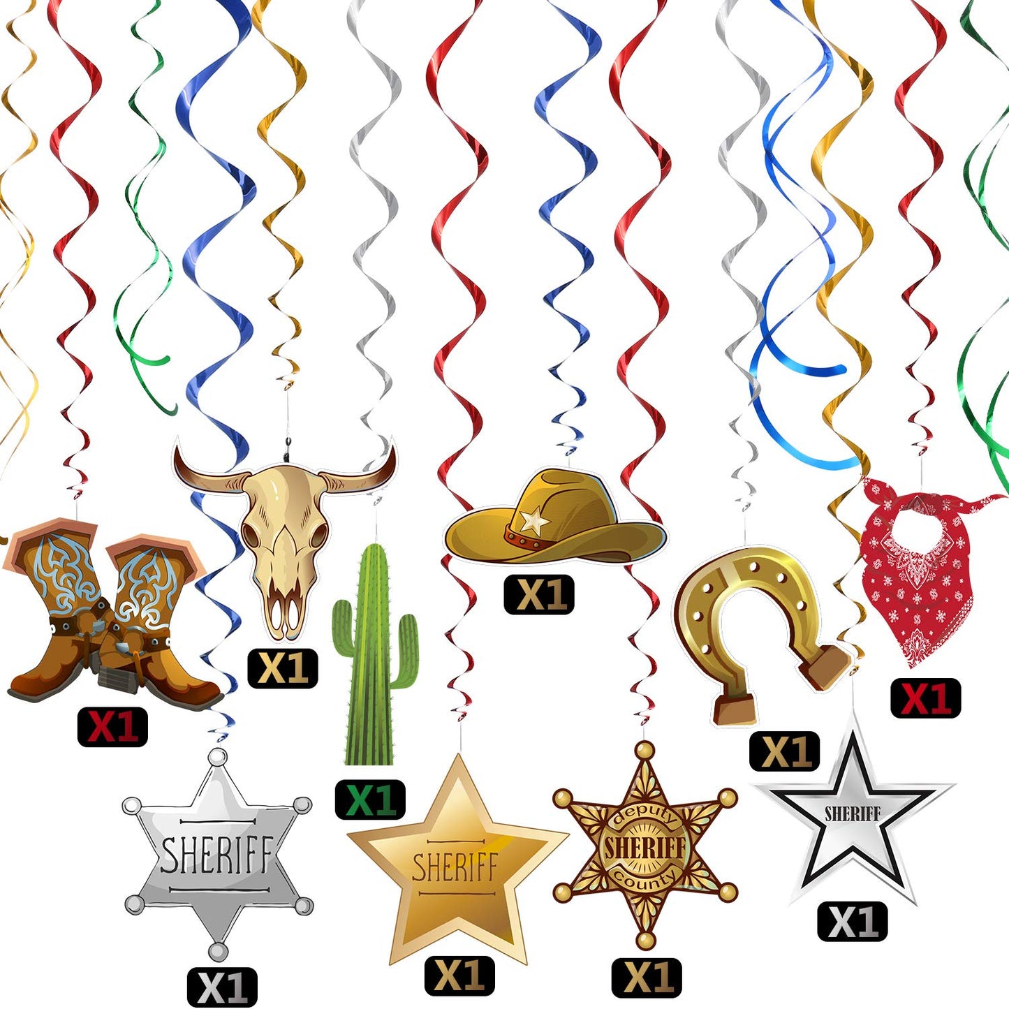 Western Party Decorations Pack Hanging Swirls Foil Swirls Party Ceiling Decorations Western Cowboy Theme Party Barnyard Theme Birthday Baby Shower Decor Event Supplies 30Ct