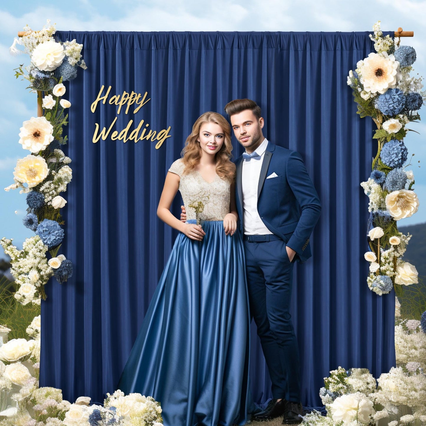 16 x 10ft Navy Blue Backdrop Curtains for Graduations Celebration Polyester Photo Backdrop Curtains No-Wrinkle Long Curtains for Parties Decorations Retirement Birthday Wedding Photoshoot, 4 Panels