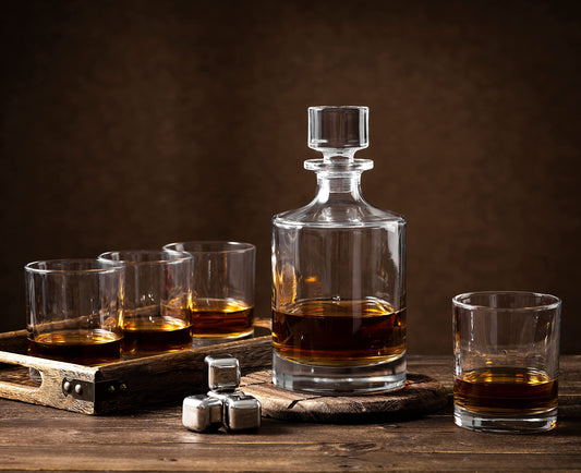 Whiskey Decanter Set with 4 Glasses in Gift Box by Verolux, Gifts for Men and Women, Classic Design with Glass Stopper 31Oz - Scotch, Liquor, Whisky, Bourbon, Gin, Rum, Tequila, Vodka and Brandy