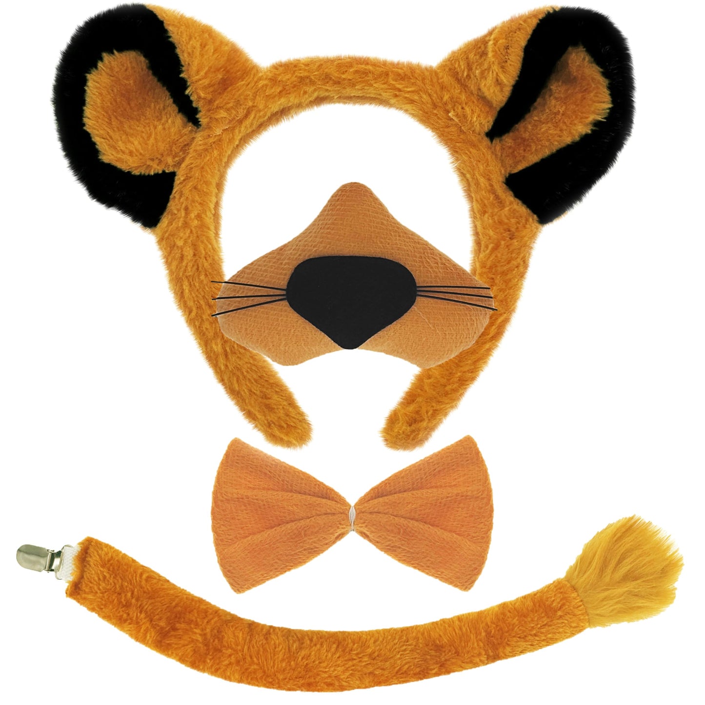 4Pcs Lion Ears Costume Headband Nose Tail Bow Tie Lion Themed Party for Women Birthday Halloween Dress up Adult
