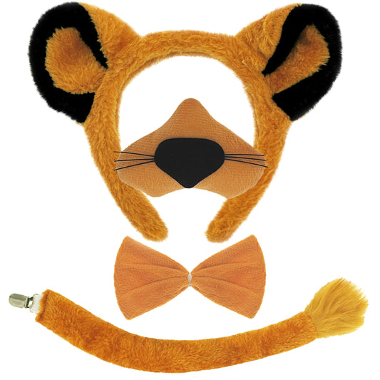 4Pcs Lion Ears Costume Headband Nose Tail Bow Tie Lion Themed Party for Women Birthday Halloween Dress up Adult