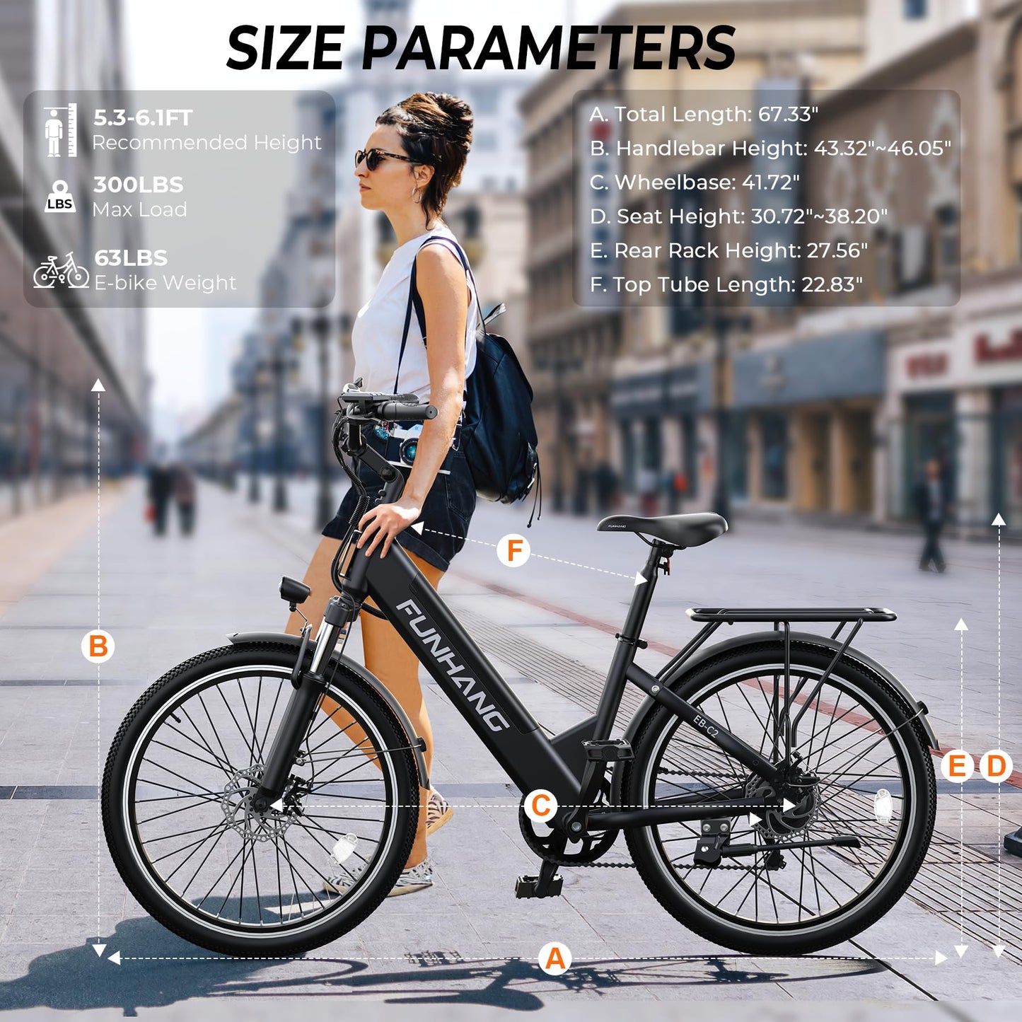 Funhang Electric Bike for Adults, 1000W Peak EBike, 50 Miles 21.7MPH Adult Electric Bicycles with 48V Built-in Removable Battery, Adjustable Stem, Rear Rack, 7 Speed, 26" Step-Thru E Bike for Commute