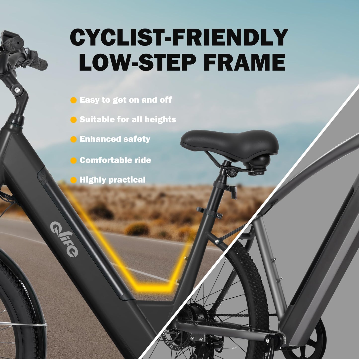 Qlife Cityone 2.0 Electric Bike for Adults,Up to 65Miles,28MPH,1200W Peak Motor 26" Ebike,499WH UL2849 Certified Battery Electric Commuter Bicycle with Front Suspension & 7-Speed Ebikes,B