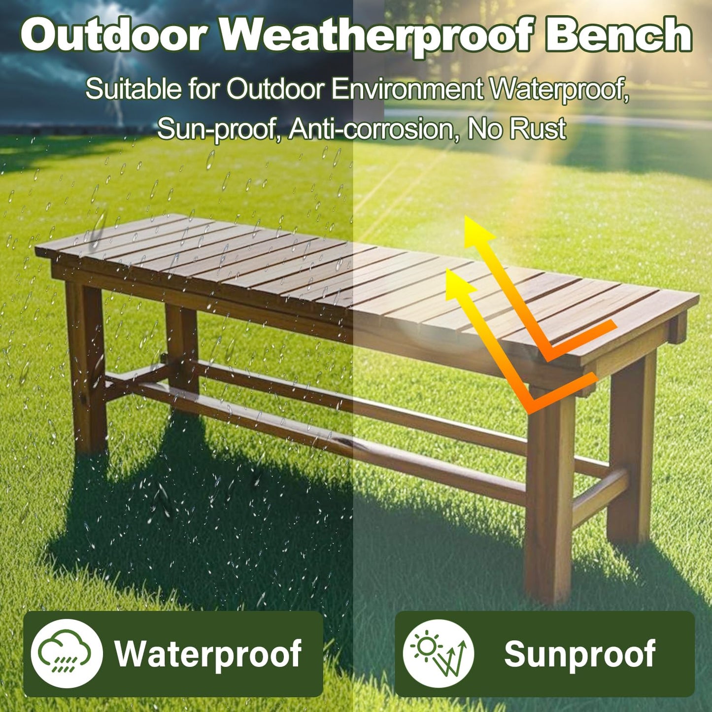 YangAera 35.4'' Outdoor Garden Benches Weatherproof Patio Bench Two-Person Seat Backless Bench Wood Bench with Slatted High Temperature Bench for Front Porch Backyard (Upgraded to Prevent Fading)