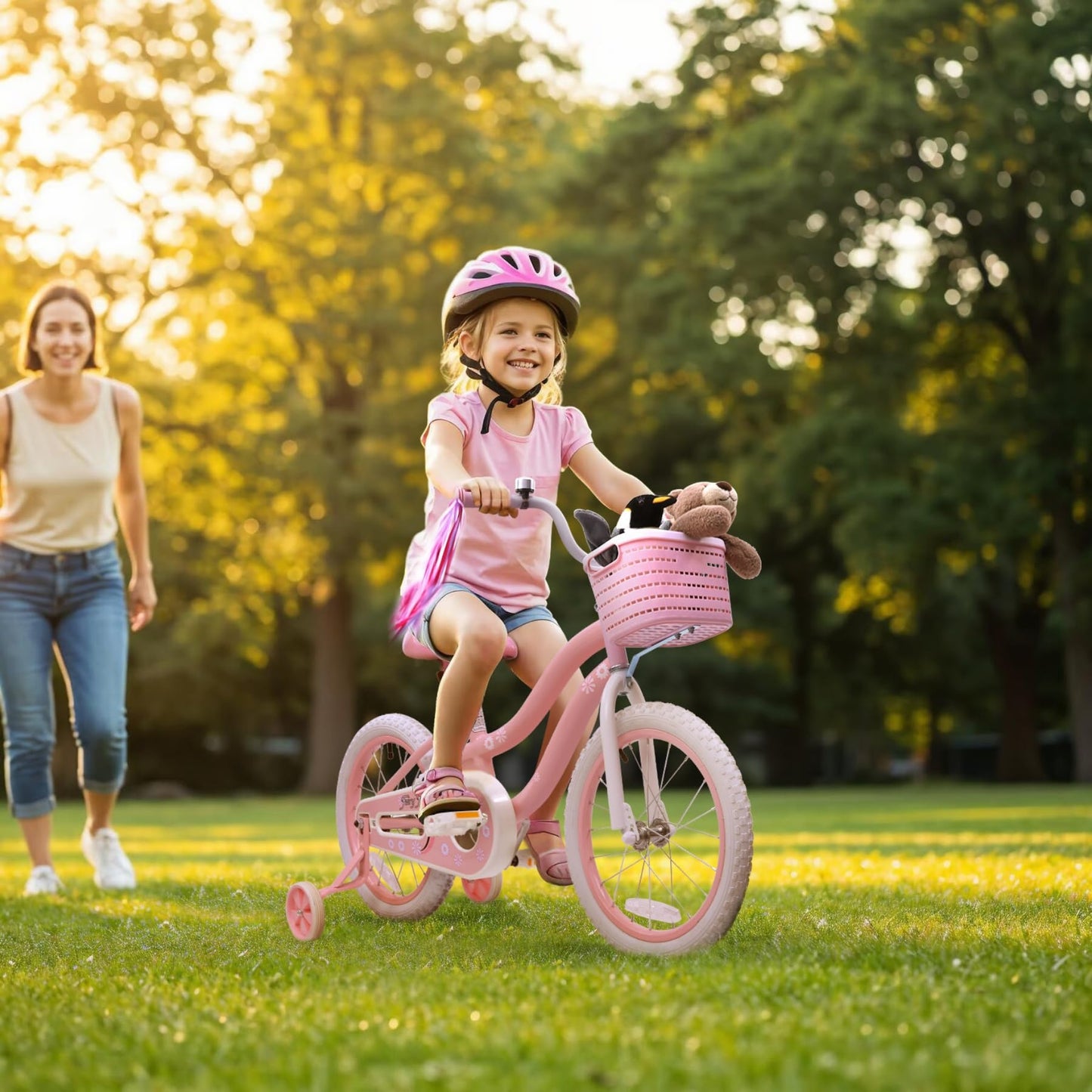 bicystar Girls Bike for Kids 3-5, Kids Bike with Training Wheels, Basket, Coaster Brake, Streamers, 12 inch Pink Pedal Bike for Kids, Birthday Gift