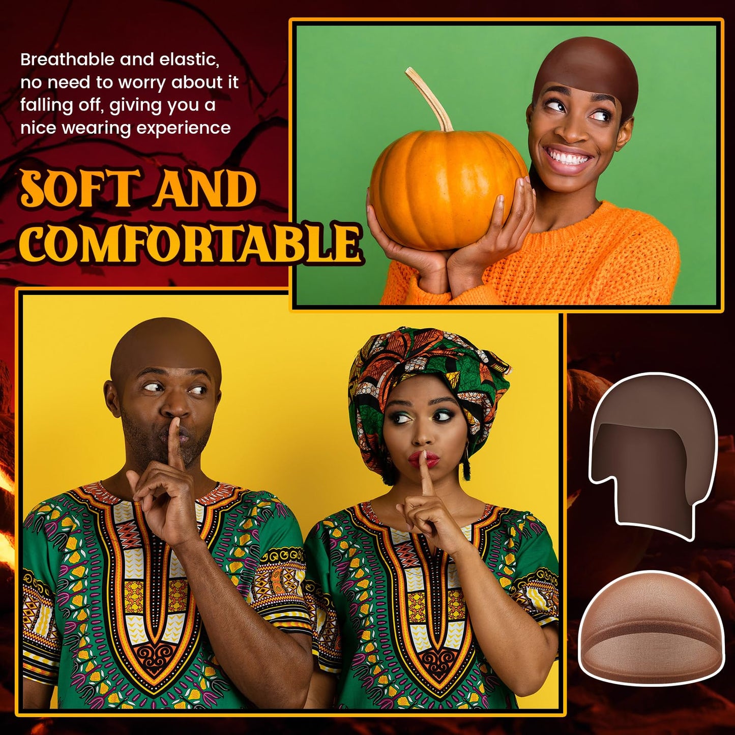 WILLBOND 4 Pcs Halloween Bald Caps Makeup Latex Bald Caps Head Wig hat Costume Accessories for Adults(Dark Brown,Classic Style)