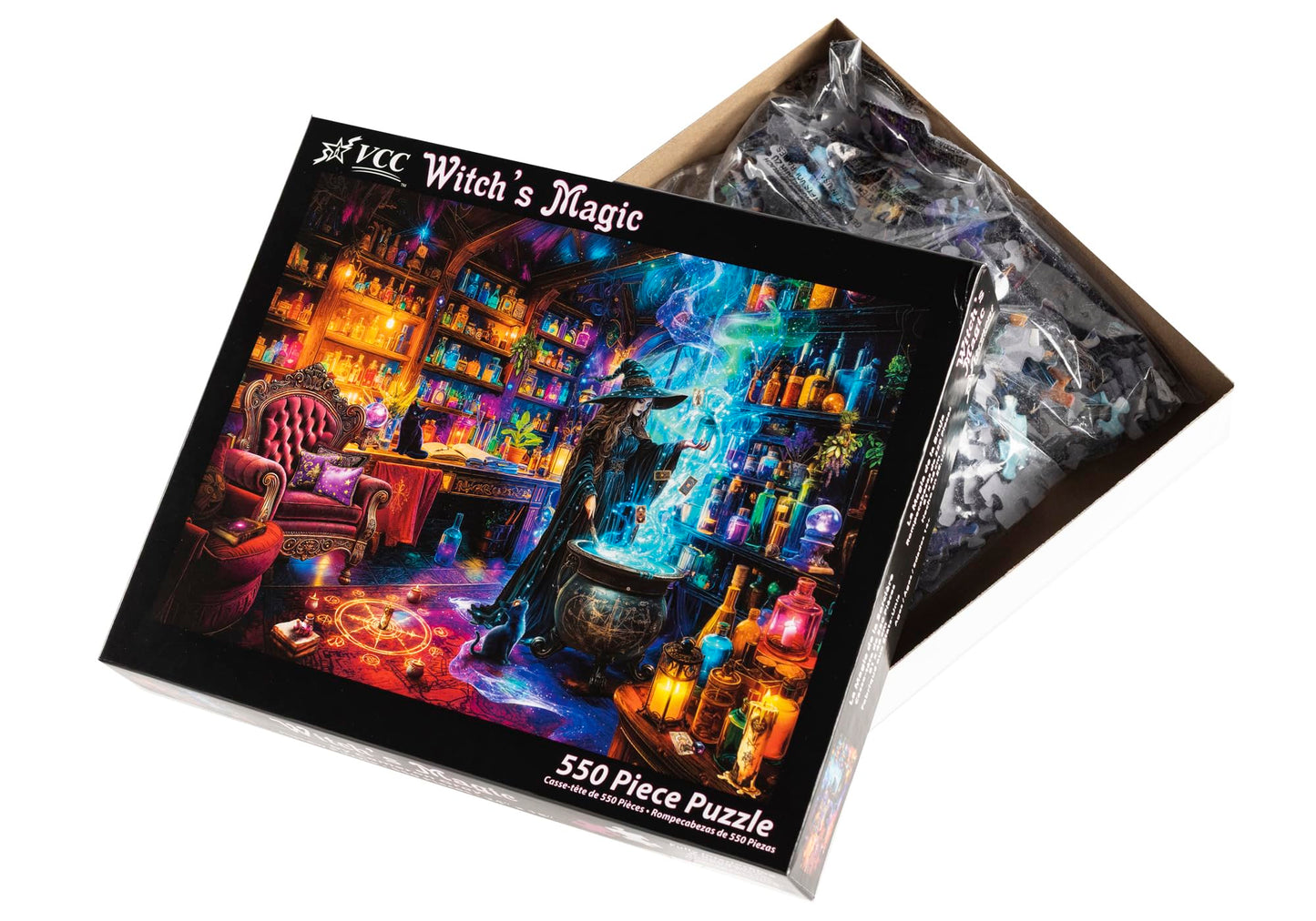 Witch's Magic Halloween Jigsaw Puzzle 550 Piece by Vermont Christmas Company - Fully Interlocking & Randomly Shaped Pieces - 24" x 18" - Family Halloween Puzzles