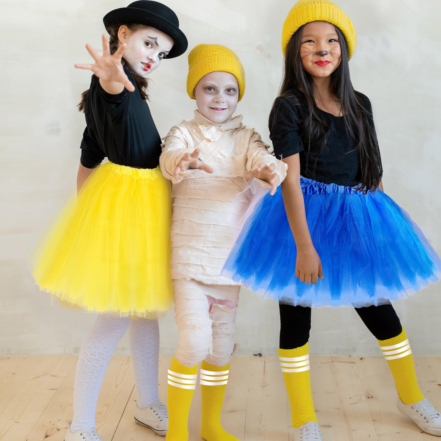 12pcs Halloween Costume Accessories for Adult Couples/Friends/Sisters, Fun Dress-Up Props for Cosplay & Party Outfits, Goggles/Yellow Beanie/Tutu Skirt/Suspenders/Gloves/Socks for Teens Girls Adults