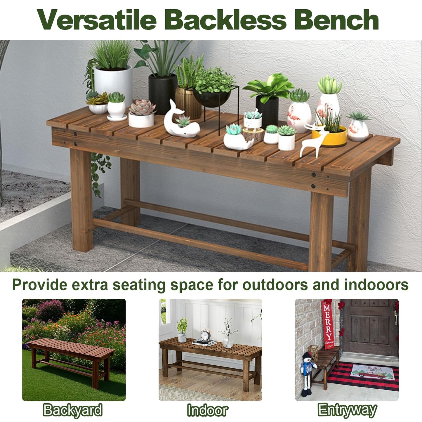 YangAera 35.4'' Outdoor Garden Benches Weatherproof Patio Bench Two-Person Seat Backless Bench Wood Bench with Slatted High Temperature Bench for Front Porch Backyard (Upgraded to Prevent Fading)