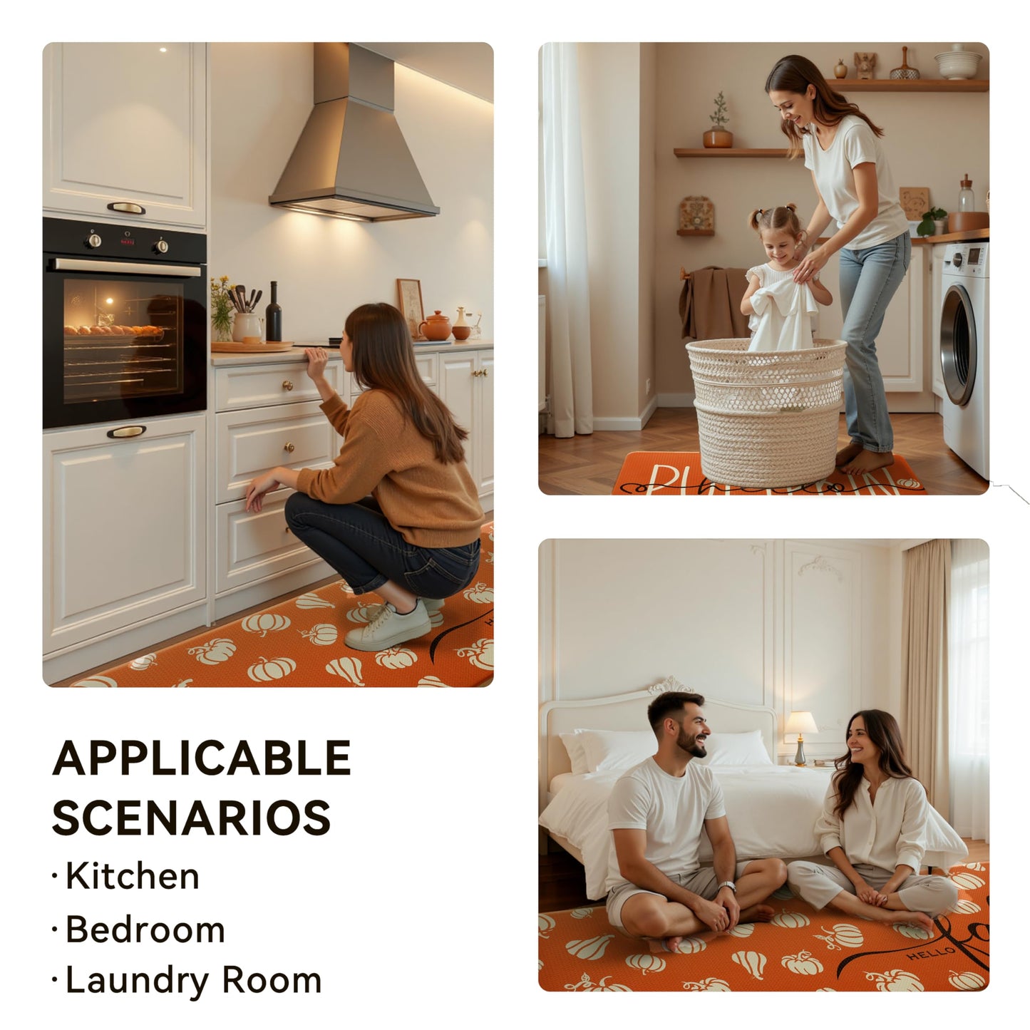 VivaNest Fall Autumn Pumpkin Orange Kitchen Rug Sets [2 PCs], Anti-Fatigue, Waterproof Non-Slip Kitchen Mats Heavy Duty Comfort Foam Rug for Kitchen, Floor, Laundry,17"x29"+17"x47"
