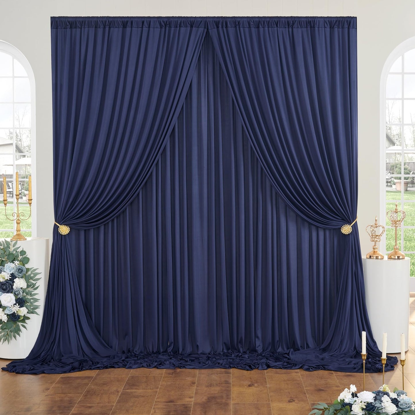 10ftx10ft Navy Blue Wrinkle-Free Backdrop Drapes, Not See-Through Navy Blue Polyester Background Curtains Backdrop Decorations for Party
