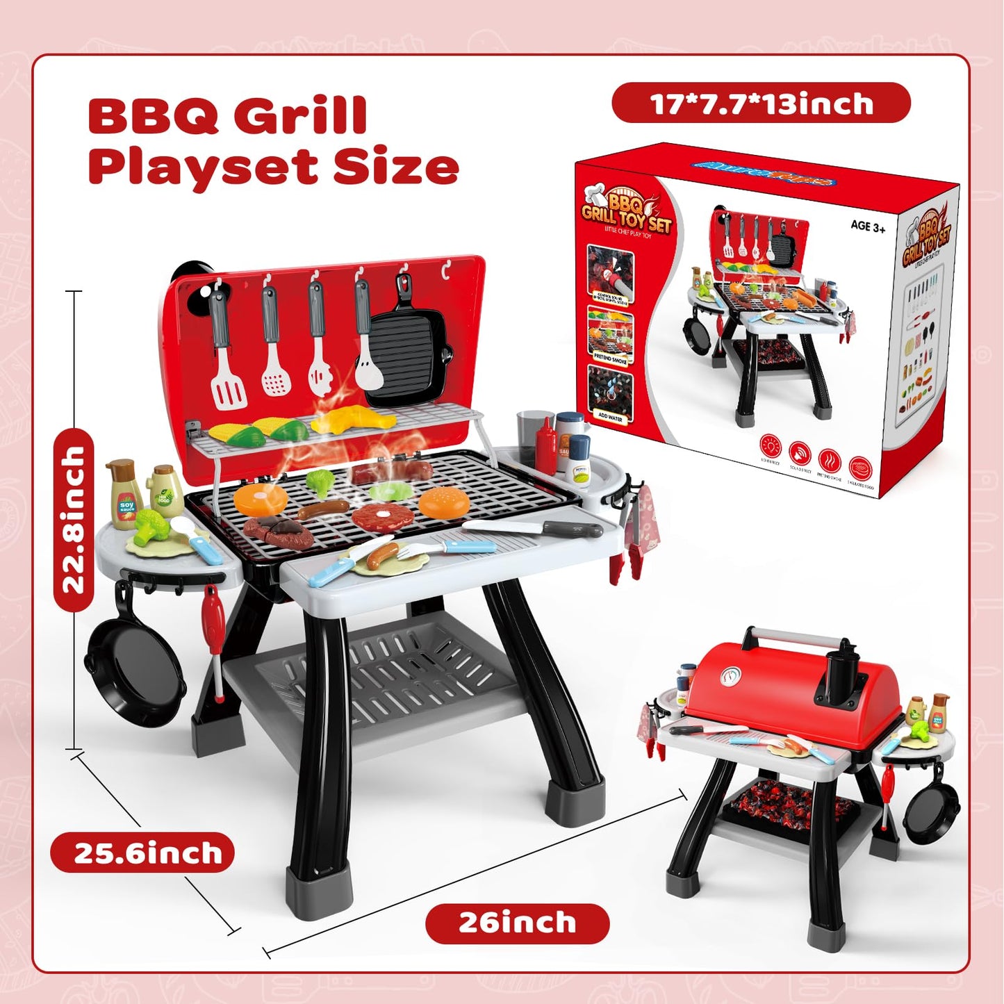 35pcs Kitchen Toy Set, Toy BBQ Grill Set, Cooking Toy Set, Little Chef Play, Kids Grill Playset Interactive BBQ Toy Set, Kids Kitchen Playset Toy Christmas Birthday Gift for Boys Girls
