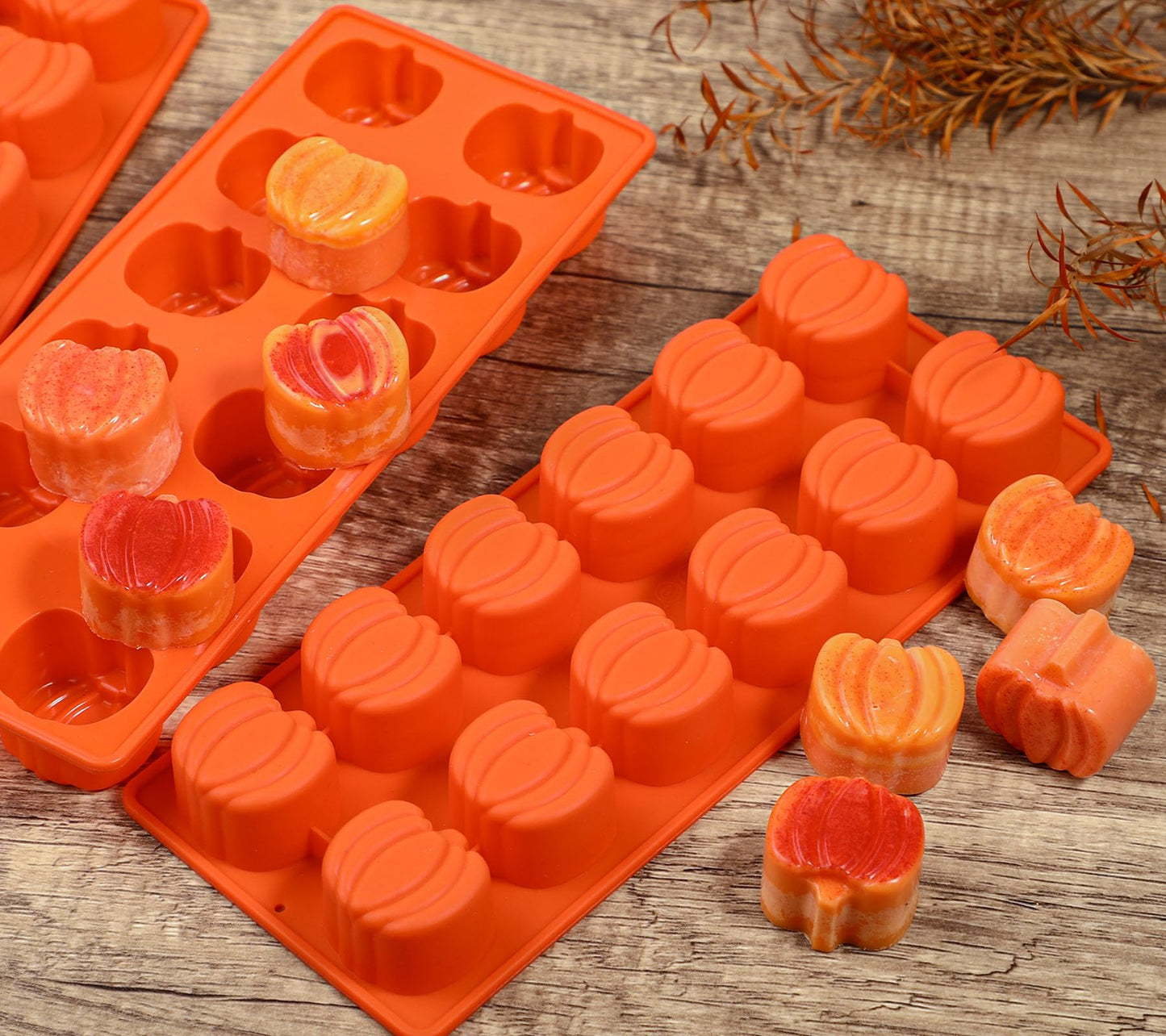 Webake Pumpkin Chocolate Mold 3 PCS Silicone Chocolate Mold 12 Cavity Autumn Candy Mold for Baking Cake Decoration Thanksgiving Muffin Cake Soap Candle Cookies