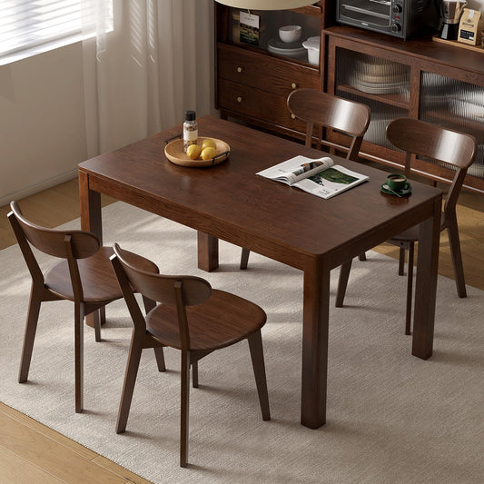 100% Solid Wood Dining Chairs Set of 4, Mid Century Modern Dining Chairs with Curved Backrest, Wooden Desk Chair with Solid Rubber Wood Frame for Kitchen, Dining Room, Study, Living Room, Walnut (4PK)