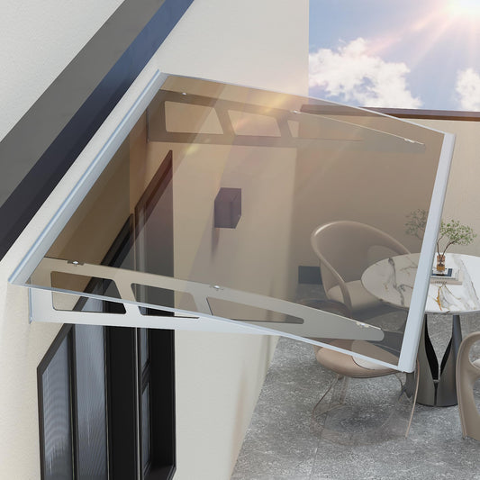 Window Awning Door Canopy,32x48 Inches Awnings for Doors Exterior with Sink,Polycarbonate Front Door Outdoor Patio Awning Canopy UV Rain Snow Sunlight, Window Awning with Sturdy Metal Bracket