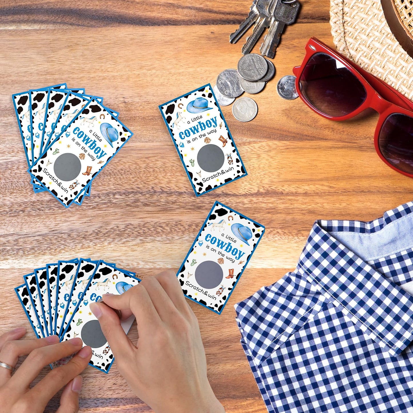60 Pack Cowboy Baby Shower Scratch Off Cards A Little Cowboy is On The Way Scratch Off Game Western Cowboy Theme Party Scratch Off Cards Baby Shower Party Supplies (Cowboy Style)