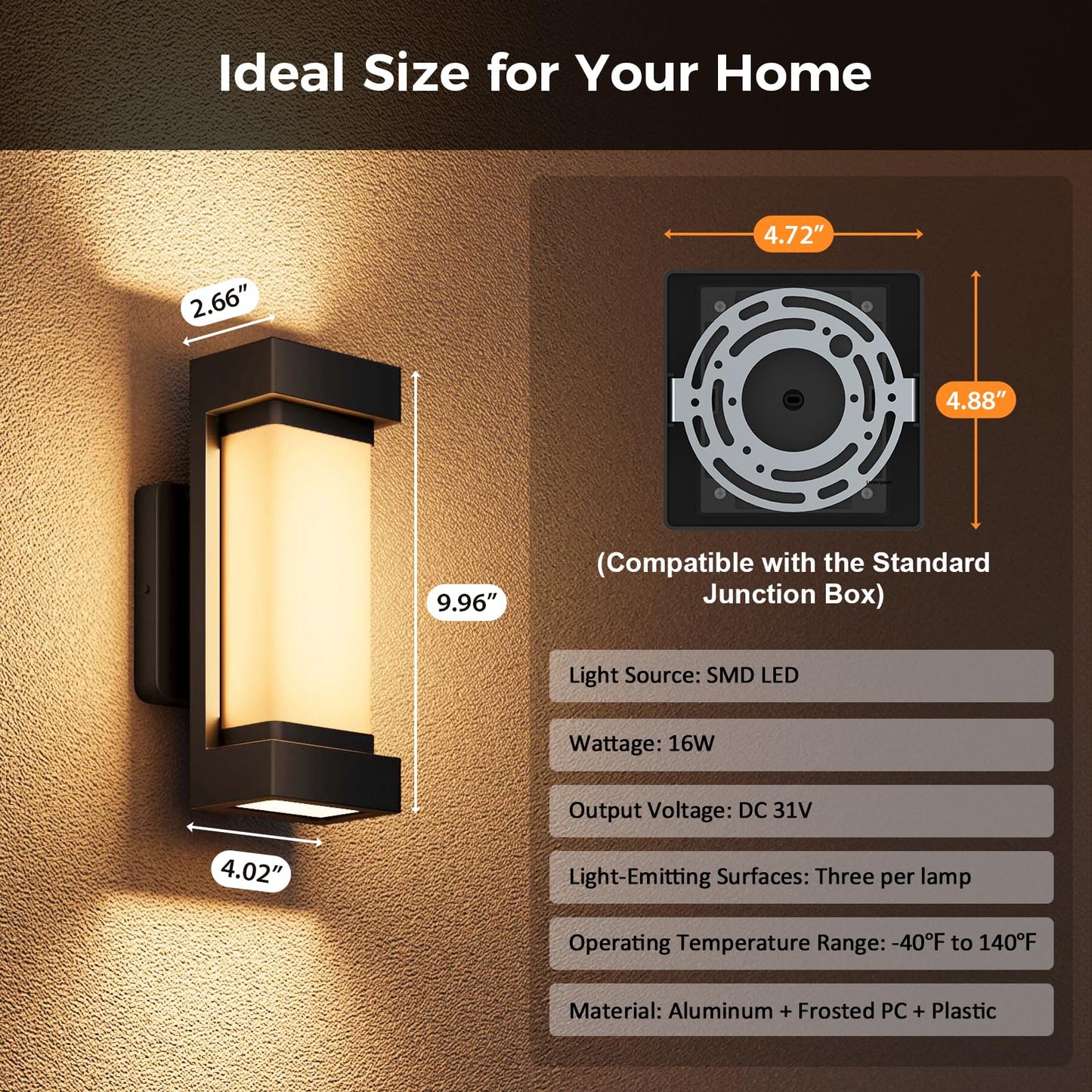 XMCOSY+ Outdoor Wall Lights, 2100LM Smart LED Porch Lights Outdoor, RGBCW Exterior Lighting Sconce, Wi-Fi Control, Compatible with Alexa, IP65 Waterproof, 2 Pack