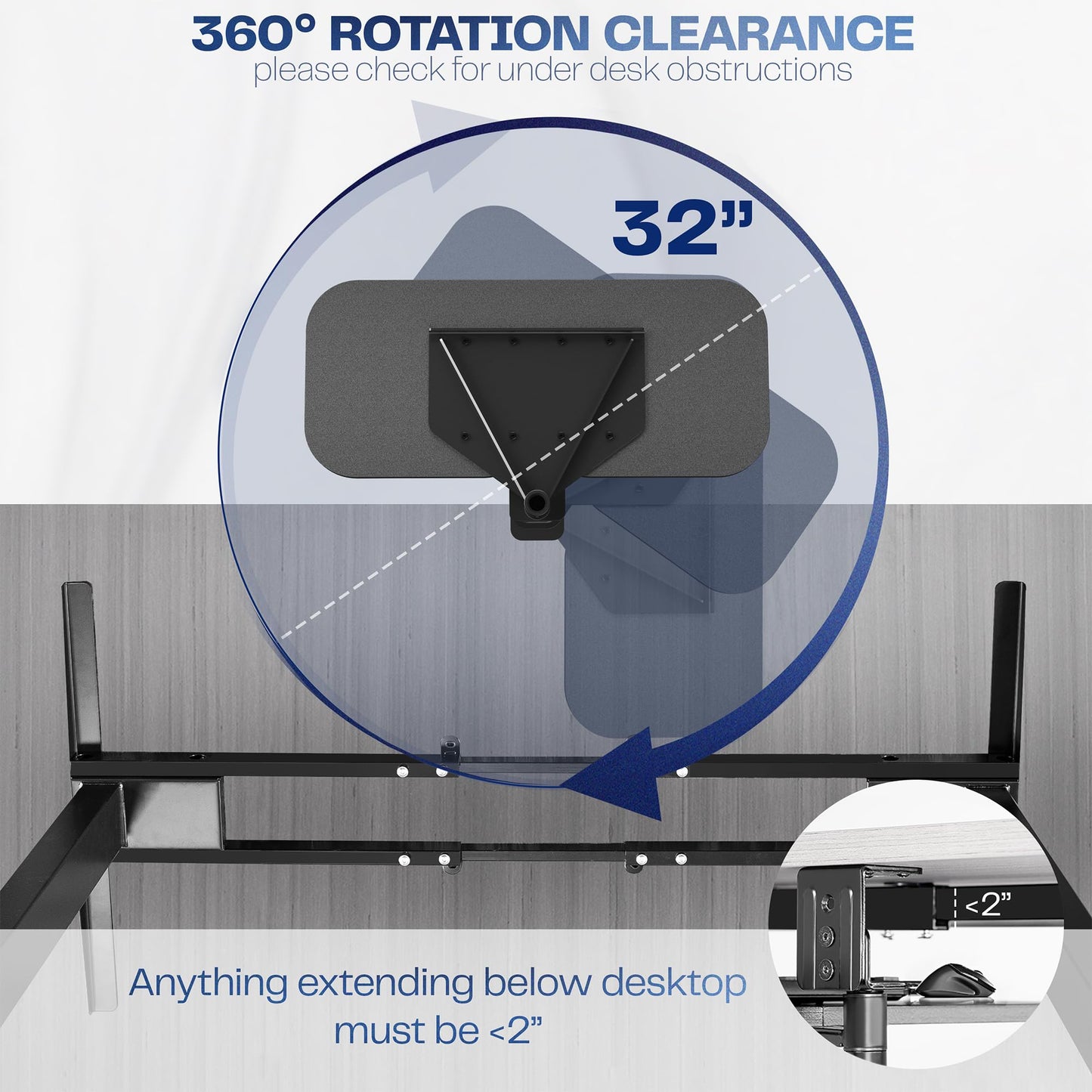 VIVO Rotating Computer Keyboard and Mouse Tray Under Desk Mount, Swiveling 23 x 10 inch Platform, Ergonomic Typing, Black, MOUNT-KB01B